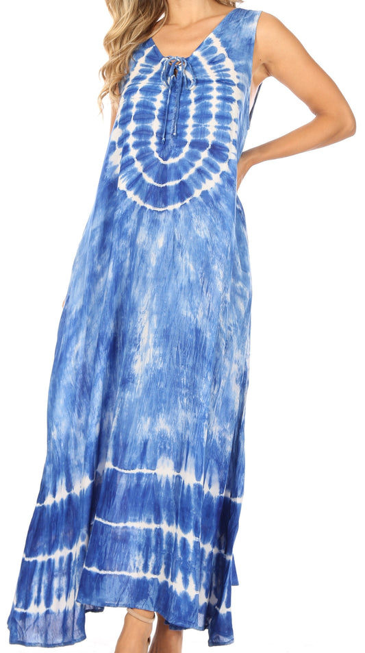 Sakkas Leonor Women's Maxi Sleeveless Tank Long Print Dress with Pockets and Ties - Concordia Style Boutique