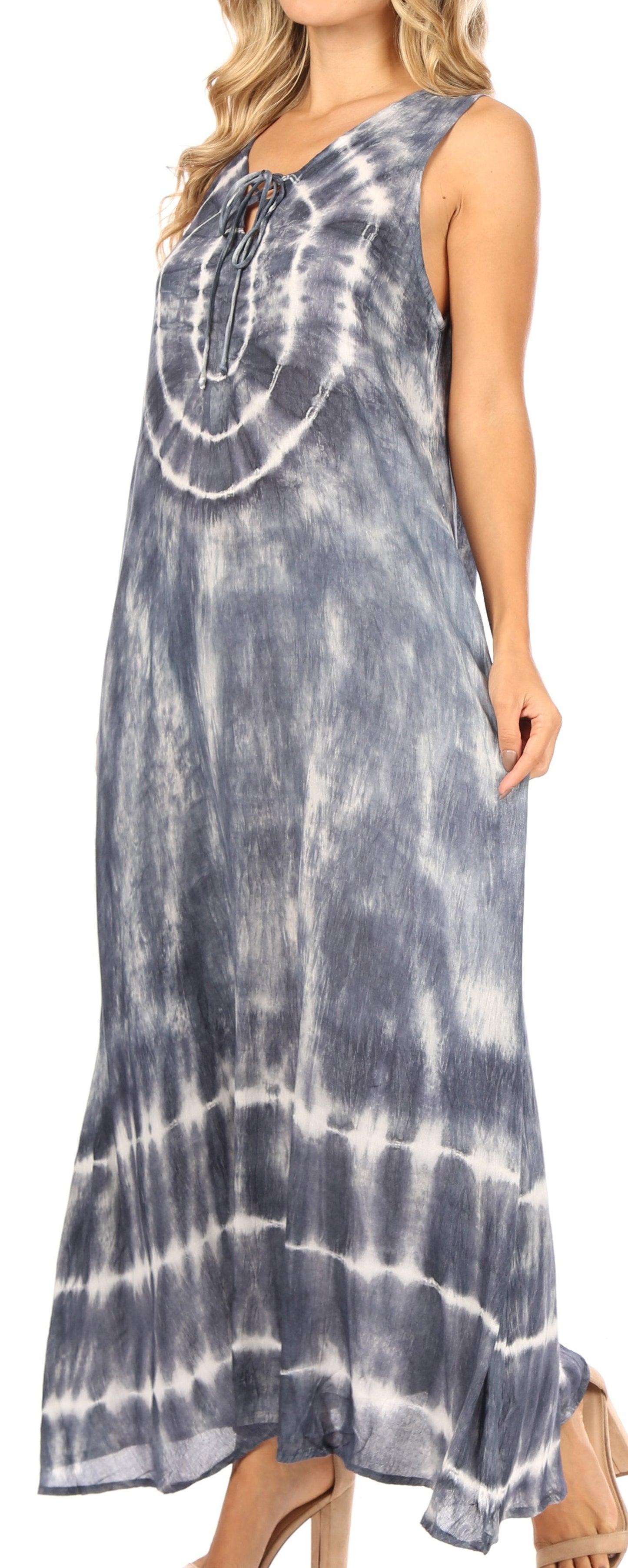 Sakkas Leonor Women's Maxi Sleeveless Tank Long Print Dress with Pockets and Ties - Concordia Style Boutique