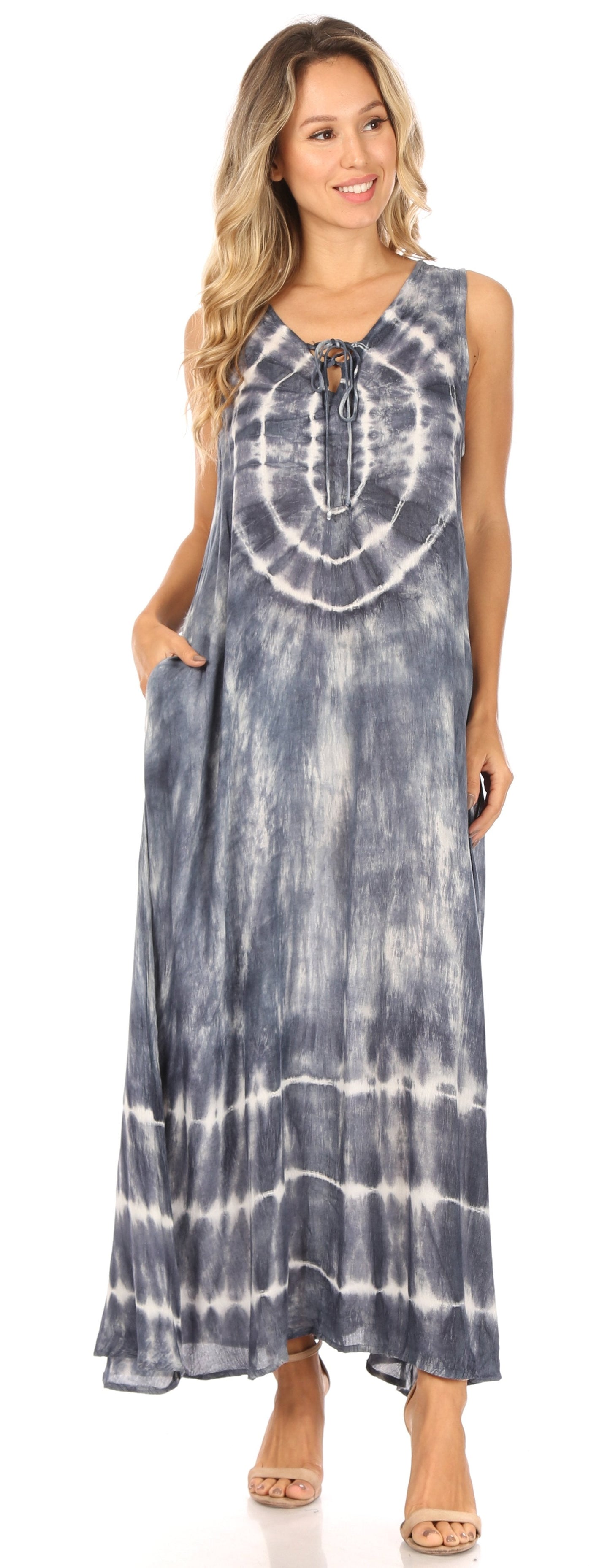 Sakkas Leonor Women's Maxi Sleeveless Tank Long Print Dress with Pockets and Ties - Concordia Style Boutique