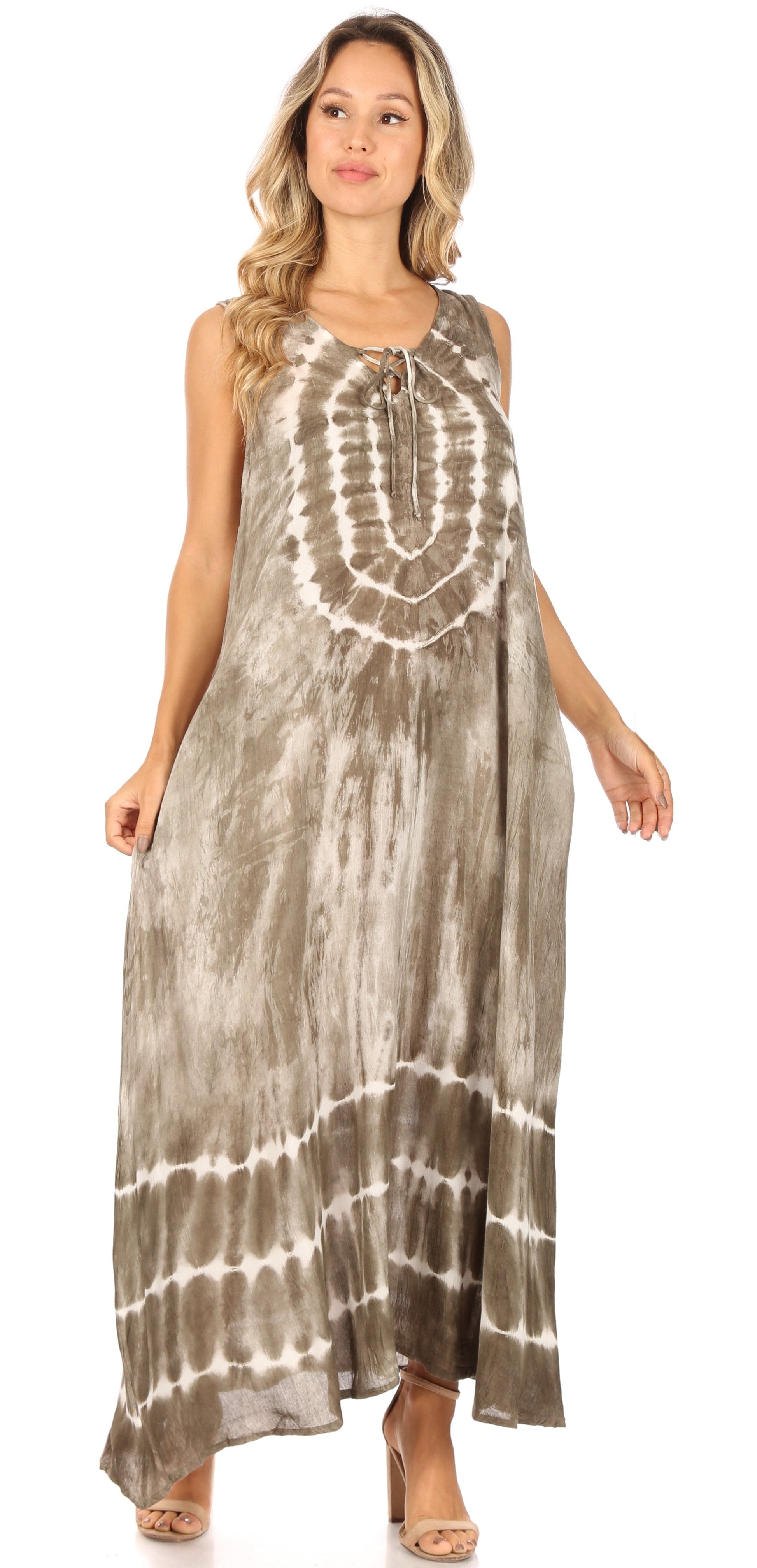 Sakkas Leonor Women's Maxi Sleeveless Tank Long Print Dress with Pockets and Ties - Concordia Style Boutique