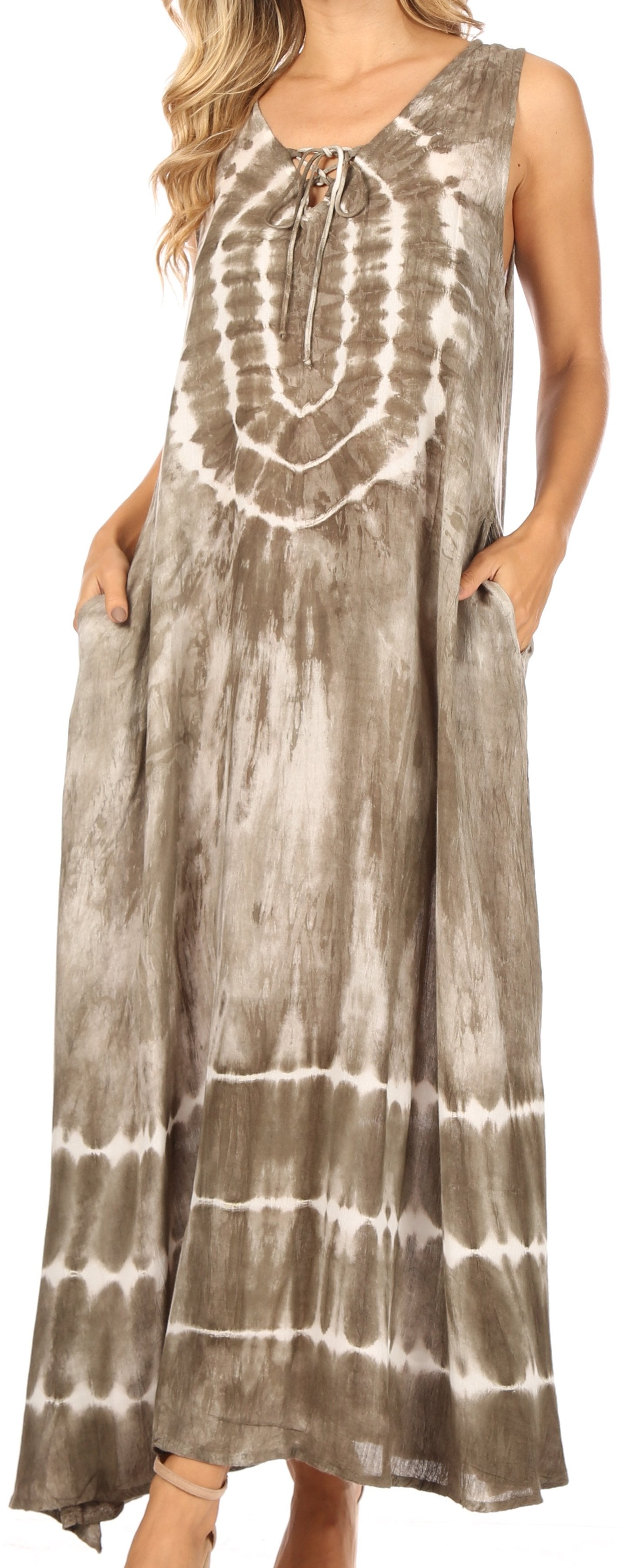 Sakkas Leonor Women's Maxi Sleeveless Tank Long Print Dress with Pockets and Ties - Concordia Style Boutique