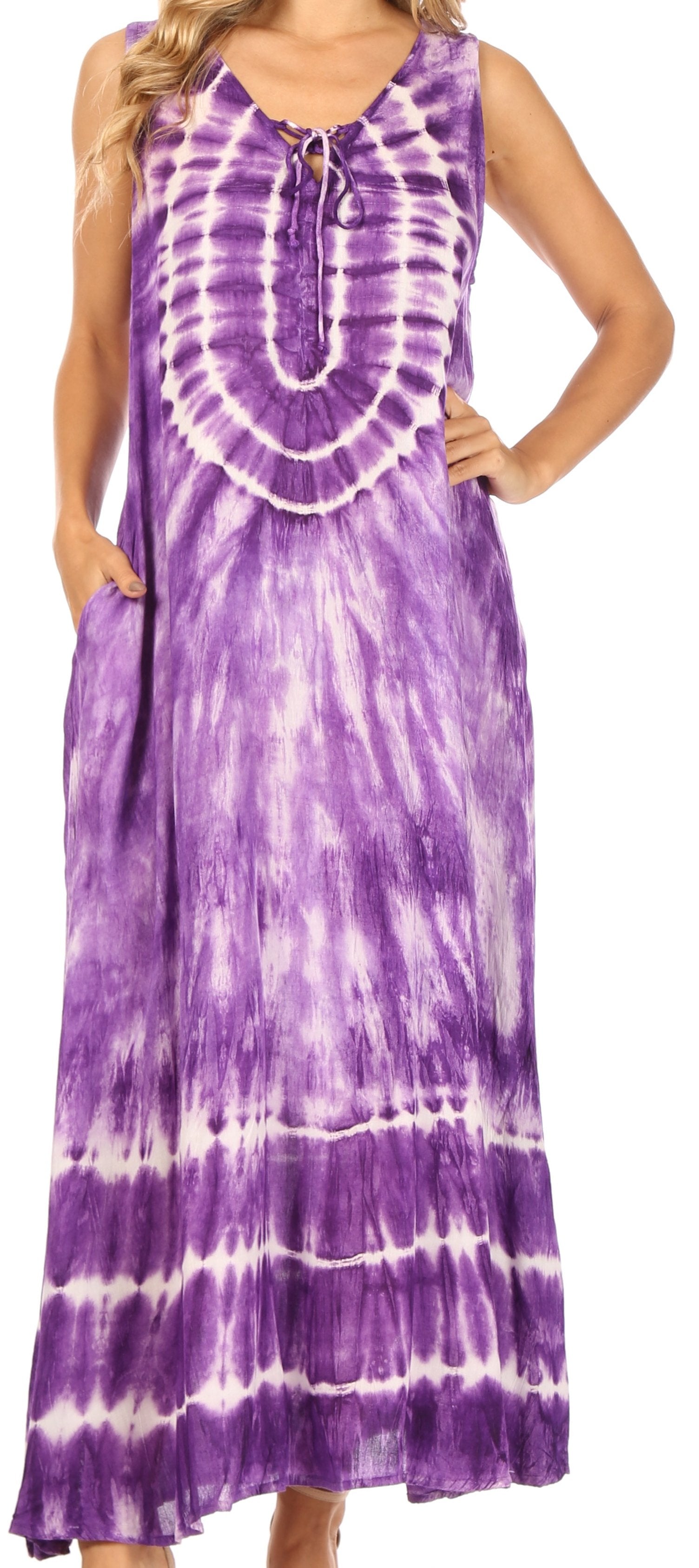 Sakkas Leonor Women's Maxi Sleeveless Tank Long Print Dress with Pockets and Ties - Concordia Style Boutique