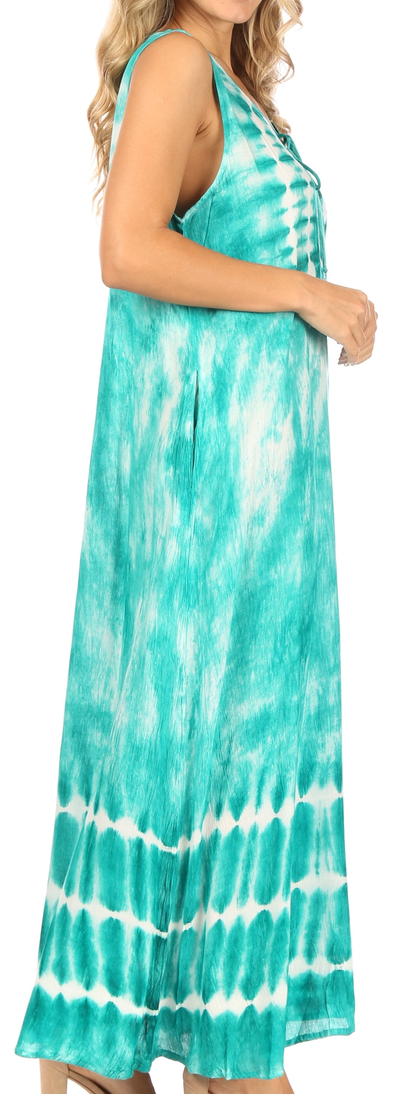 Sakkas Leonor Women's Maxi Sleeveless Tank Long Print Dress with Pockets and Ties - Concordia Style Boutique