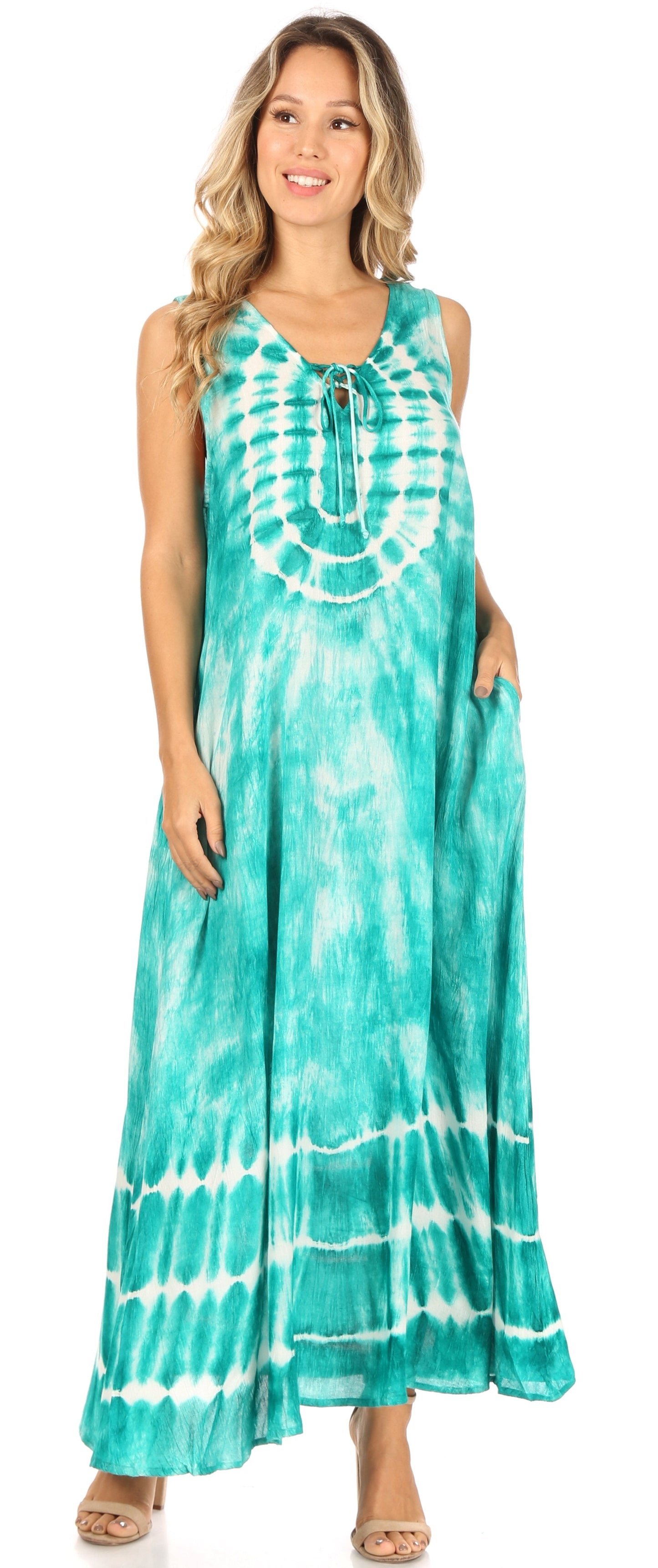 Sakkas Leonor Women's Maxi Sleeveless Tank Long Print Dress with Pockets and Ties - Concordia Style Boutique