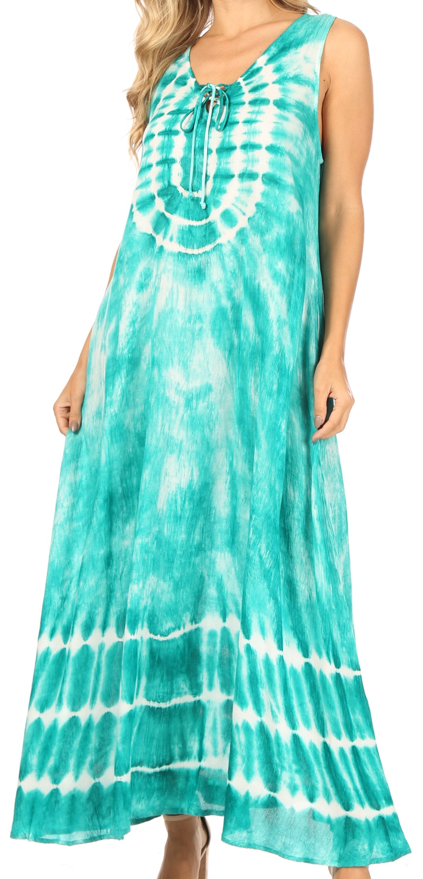 Sakkas Leonor Women's Maxi Sleeveless Tank Long Print Dress with Pockets and Ties - Concordia Style Boutique