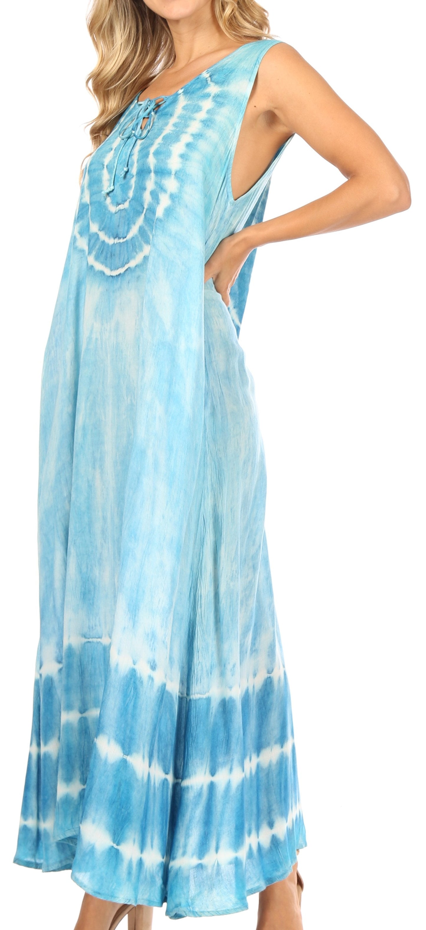 Sakkas Leonor Women's Maxi Sleeveless Tank Long Print Dress with Pockets and Ties - Concordia Style Boutique