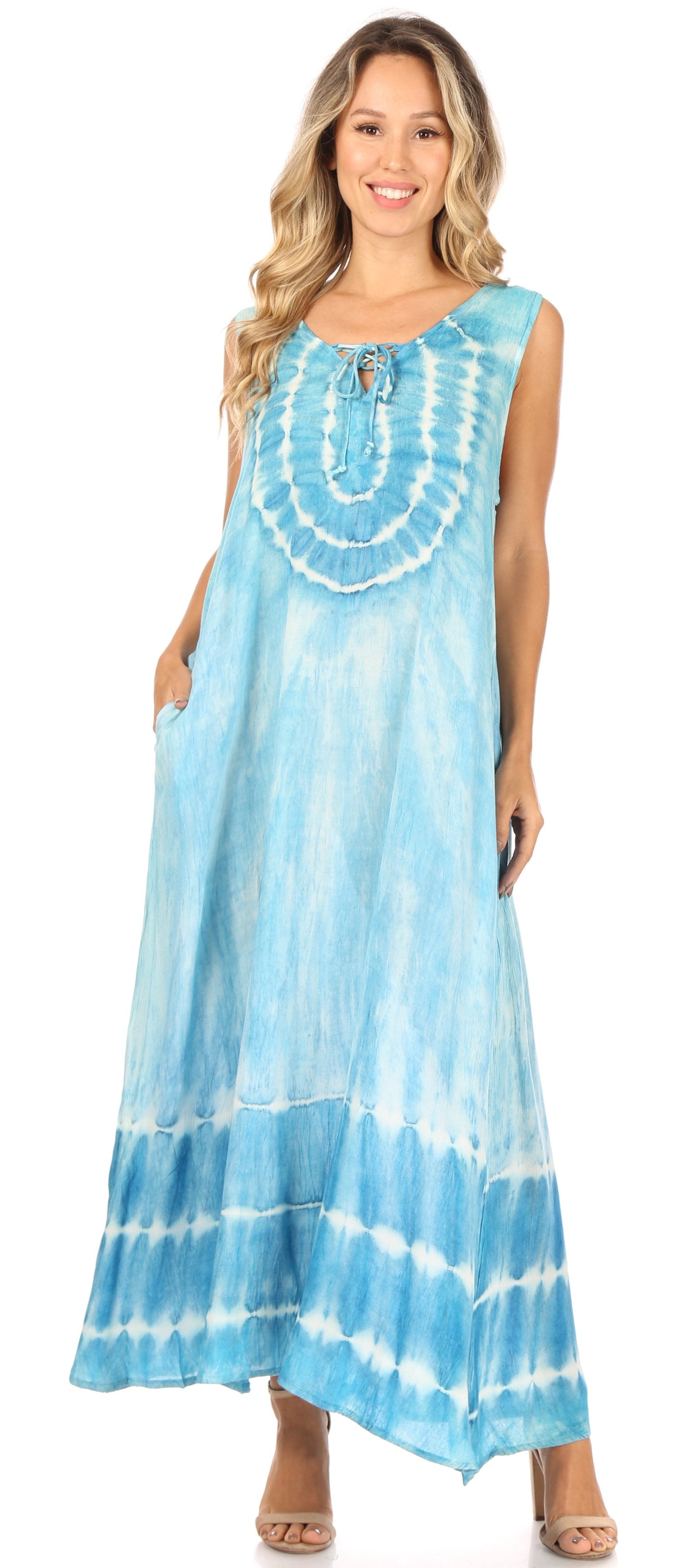 Sakkas Leonor Women's Maxi Sleeveless Tank Long Print Dress with Pockets and Ties - Concordia Style Boutique
