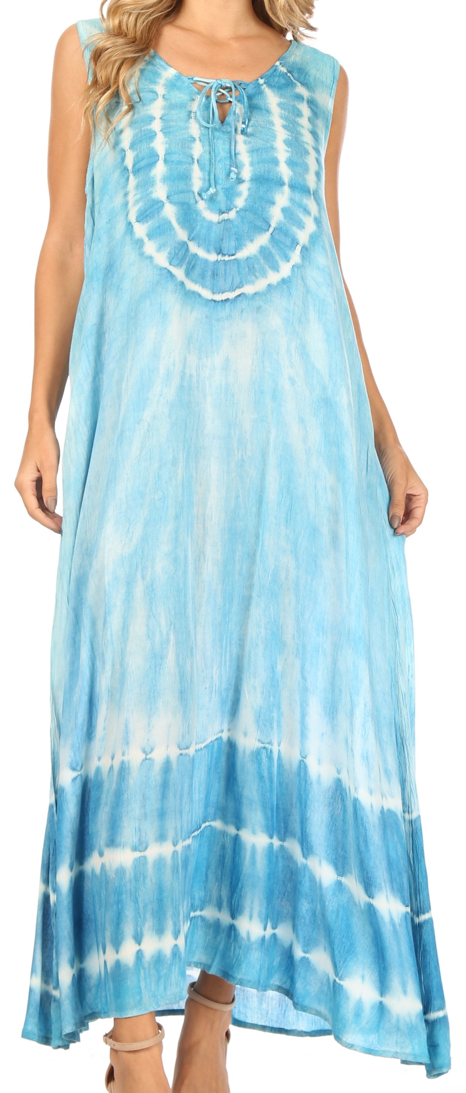 Sakkas Leonor Women's Maxi Sleeveless Tank Long Print Dress with Pockets and Ties - Concordia Style Boutique