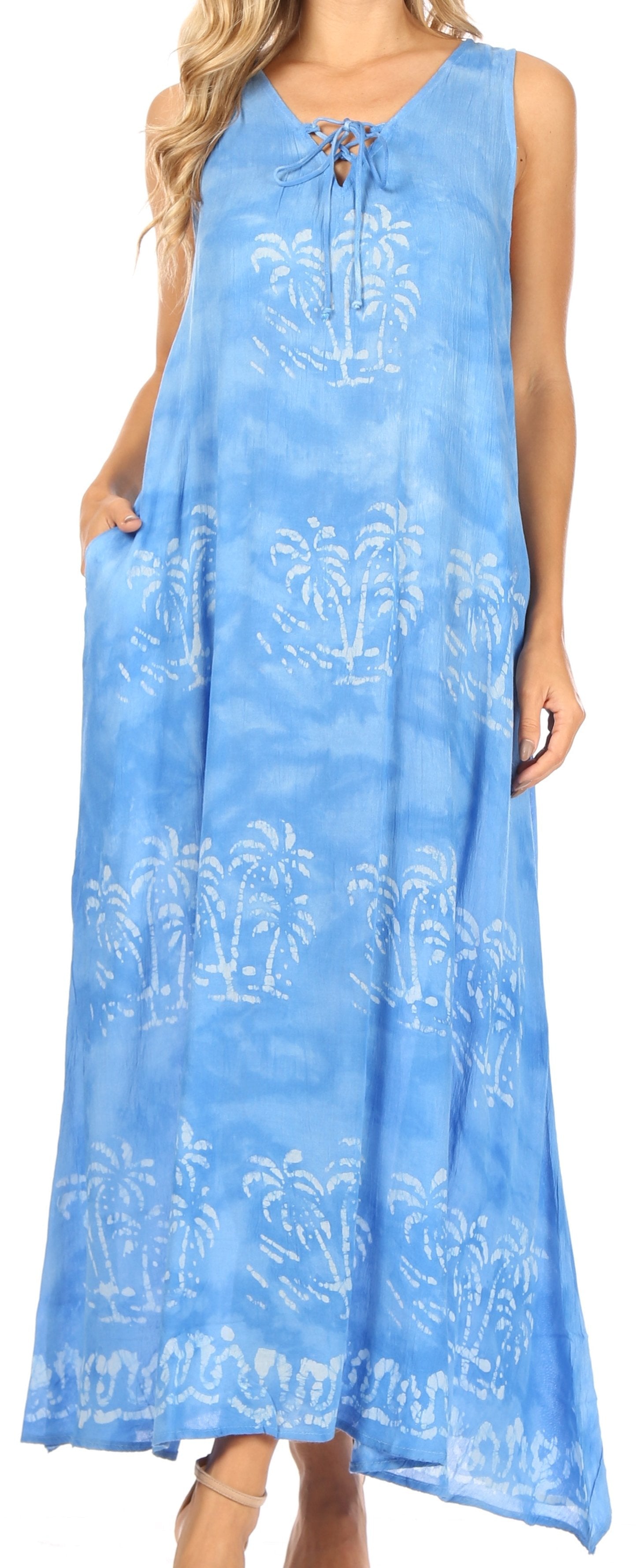 Sakkas Leonor Women's Maxi Sleeveless Tank Long Print Dress with Pockets and Ties - Concordia Style Boutique