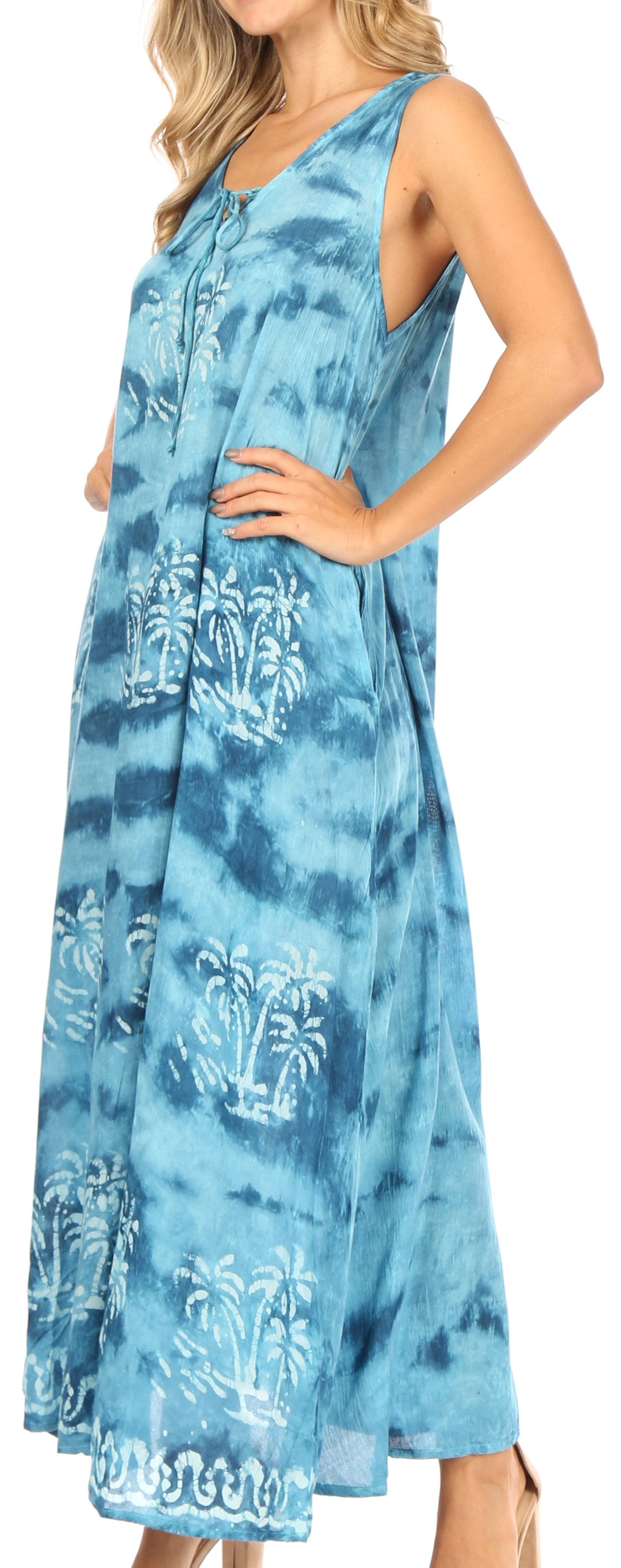 Sakkas Leonor Women's Maxi Sleeveless Tank Long Print Dress with Pockets and Ties - Concordia Style Boutique