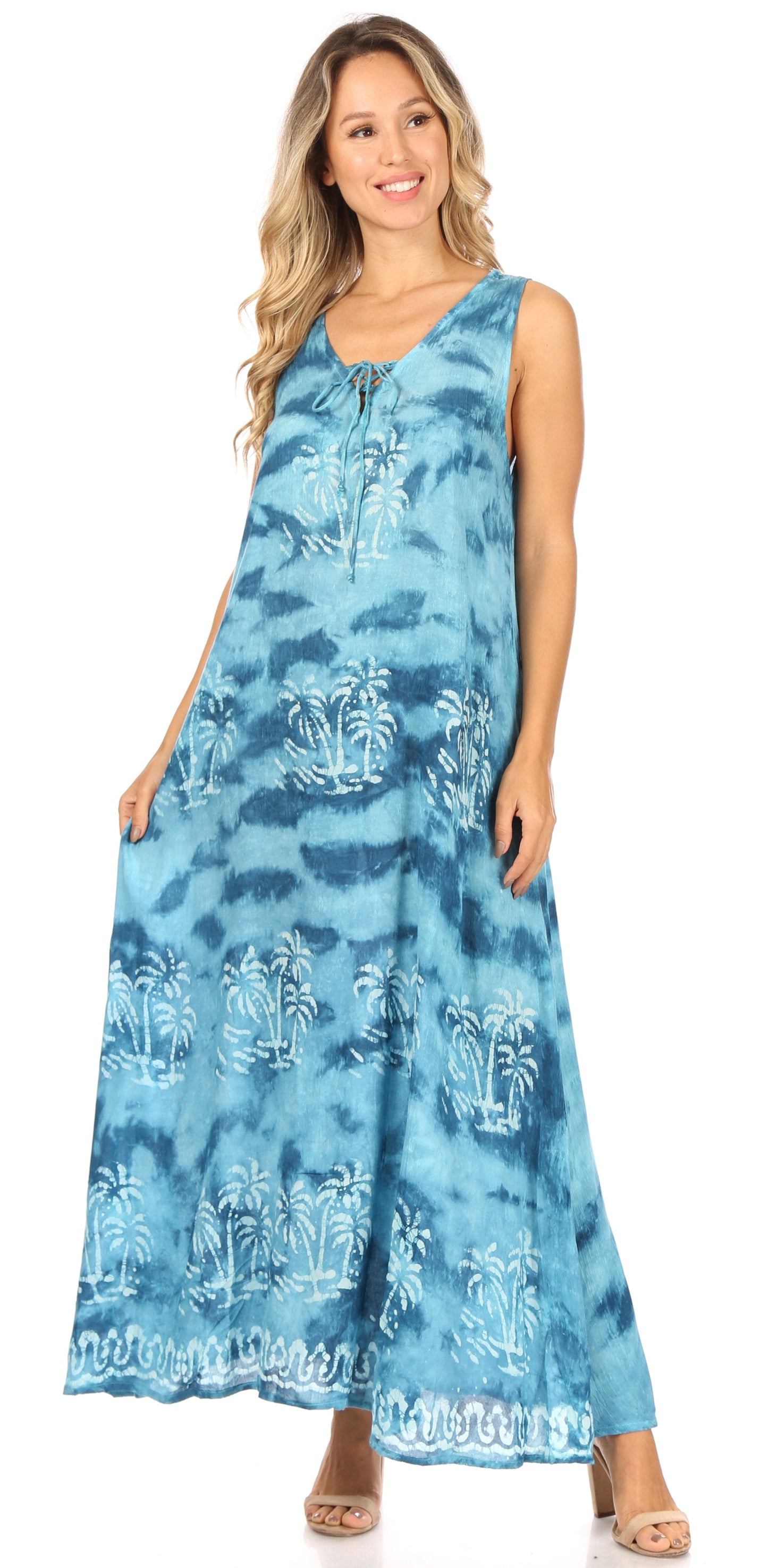 Sakkas Leonor Women's Maxi Sleeveless Tank Long Print Dress with Pockets and Ties - Concordia Style Boutique
