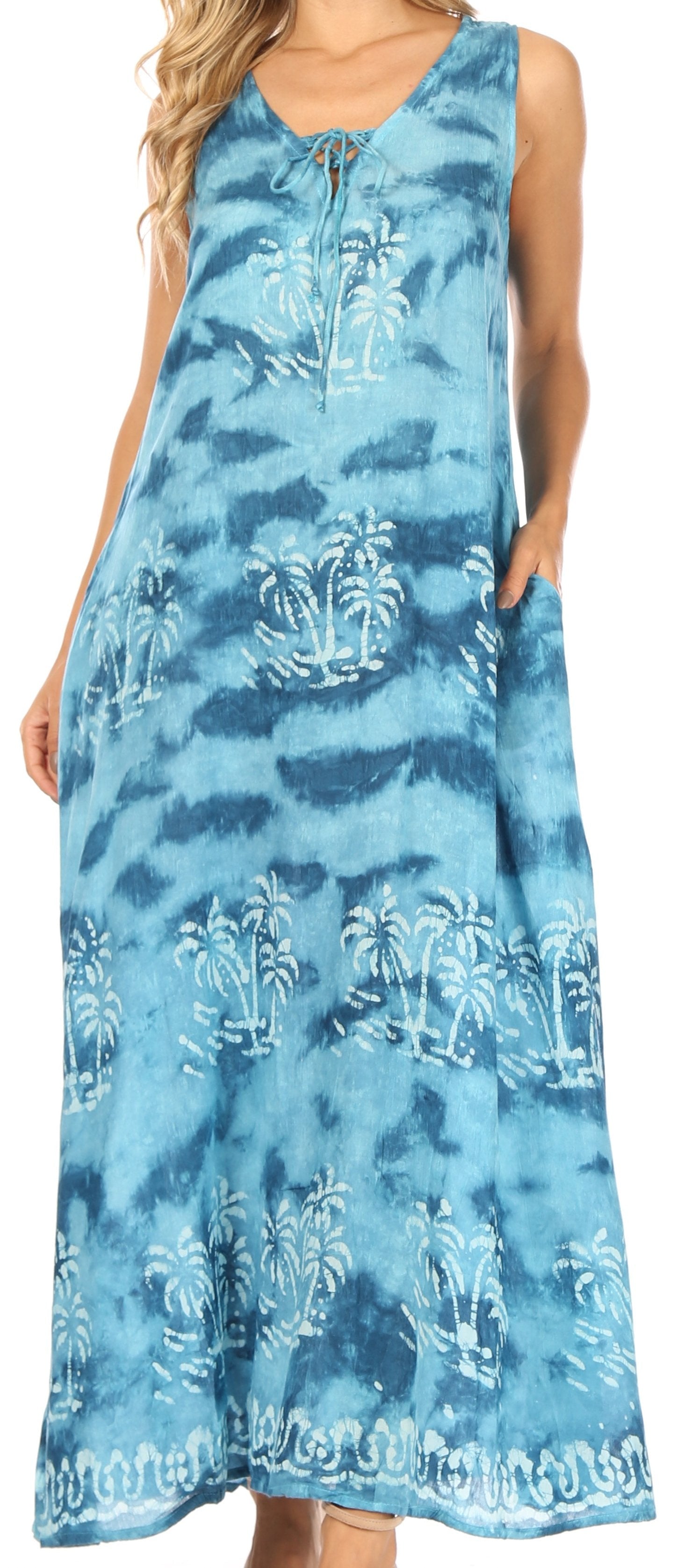 Sakkas Leonor Women's Maxi Sleeveless Tank Long Print Dress with Pockets and Ties - Concordia Style Boutique