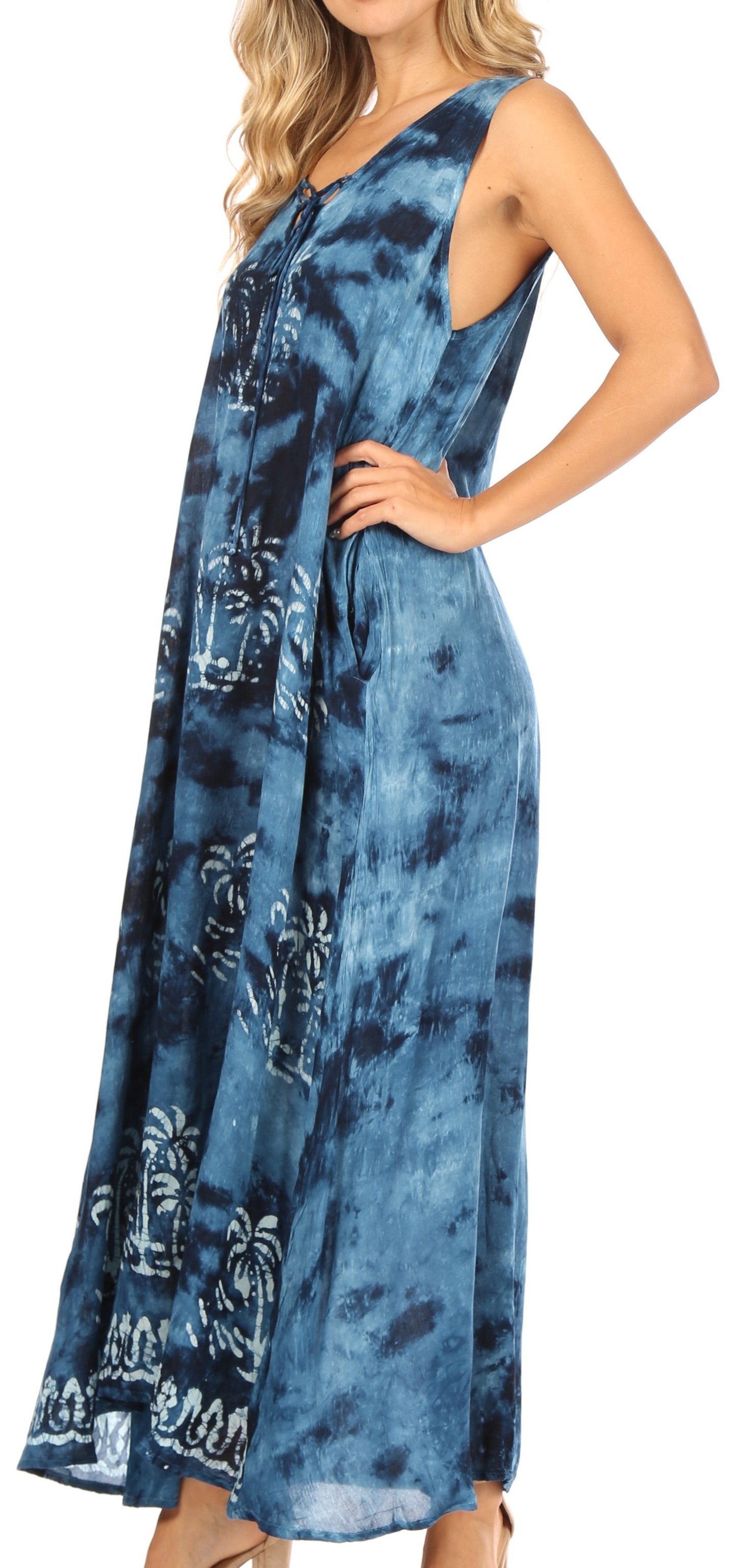 Sakkas Leonor Women's Maxi Sleeveless Tank Long Print Dress with Pockets and Ties - Concordia Style Boutique
