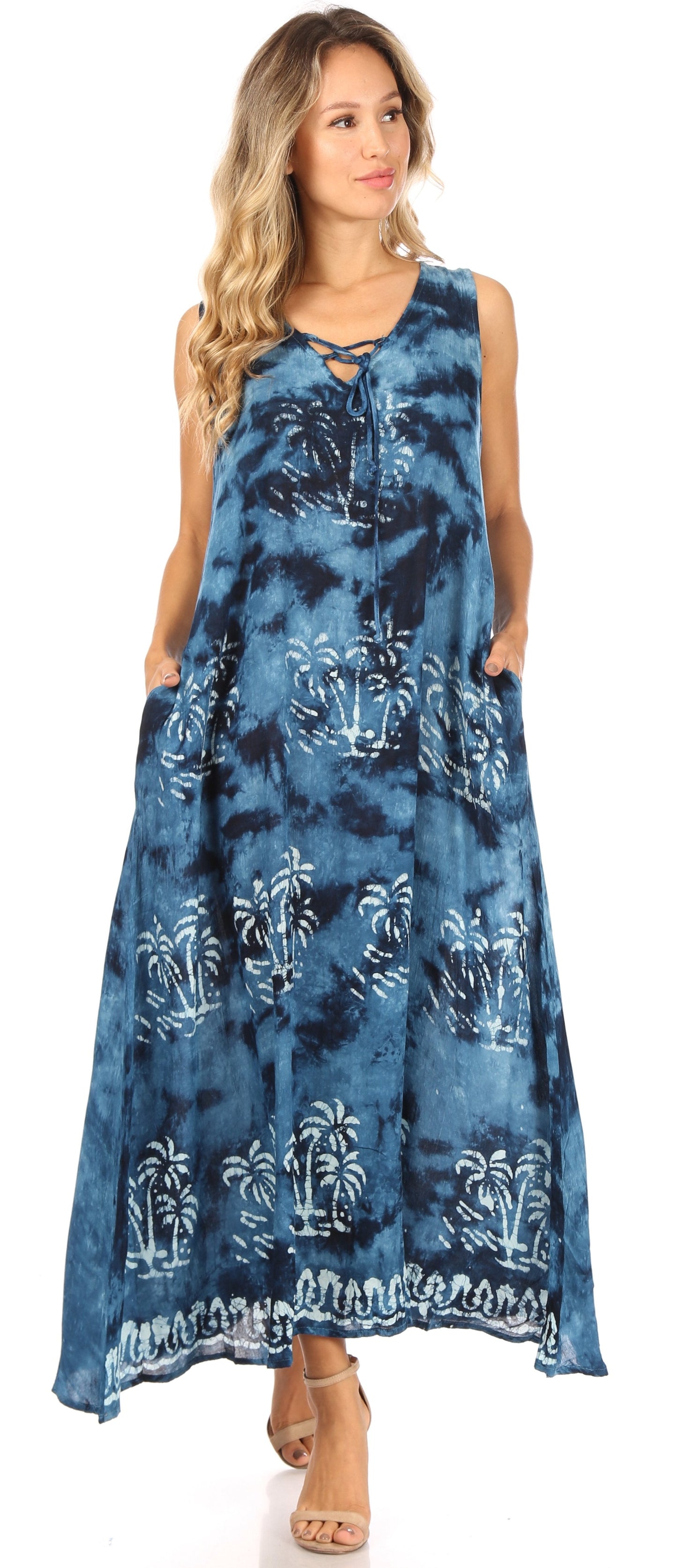 Sakkas Leonor Women's Maxi Sleeveless Tank Long Print Dress with Pockets and Ties - Concordia Style Boutique