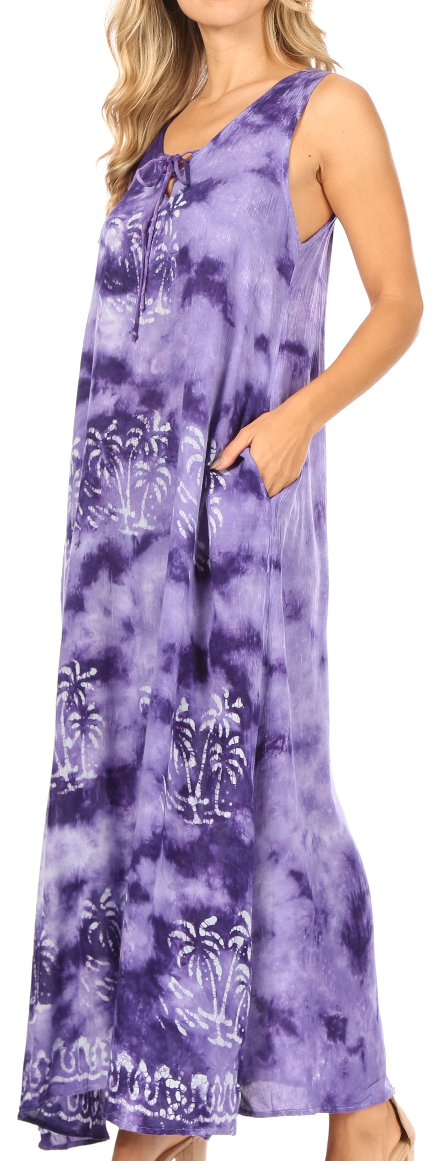 Sakkas Leonor Women's Maxi Sleeveless Tank Long Print Dress with Pockets and Ties - Concordia Style Boutique
