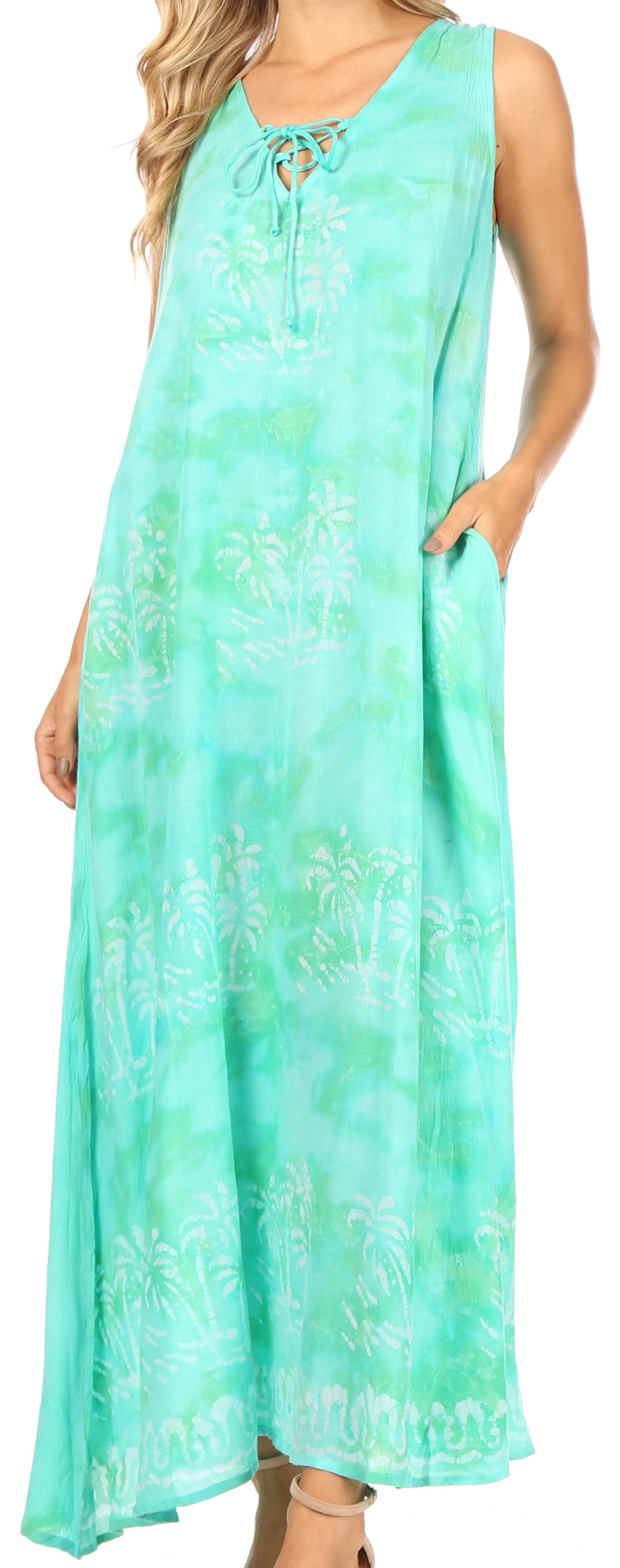 Sakkas Leonor Women's Maxi Sleeveless Tank Long Print Dress with Pockets and Ties - Concordia Style Boutique