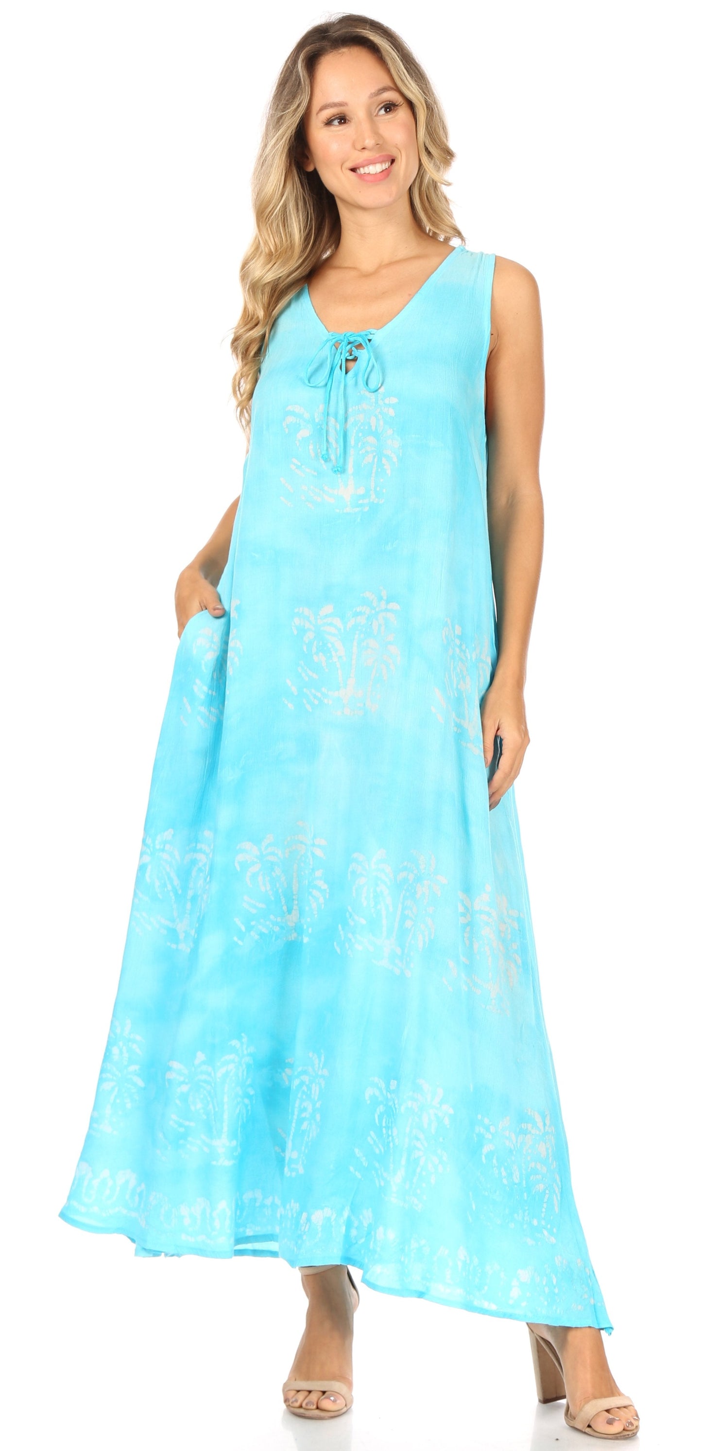 Sakkas Leonor Women's Maxi Sleeveless Tank Long Print Dress with Pockets and Ties - Concordia Style Boutique
