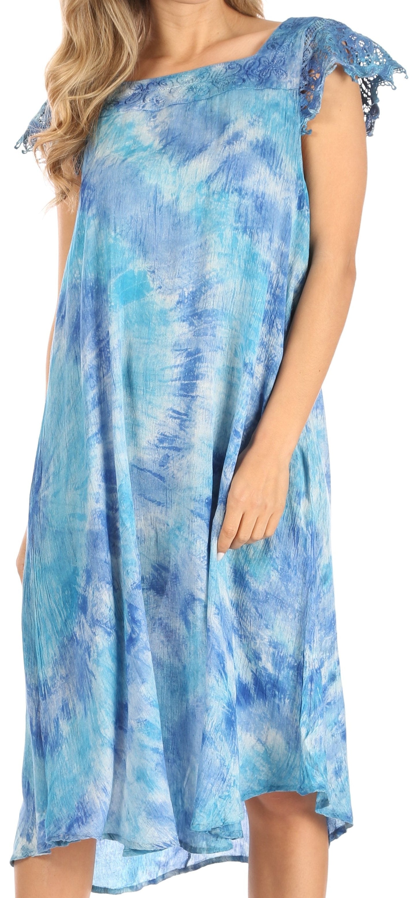 Sakkas Trila Women's Casual Summer Lace Boho Short Sleeve Midi Loose Dress Flowy - Concordia Style Boutique