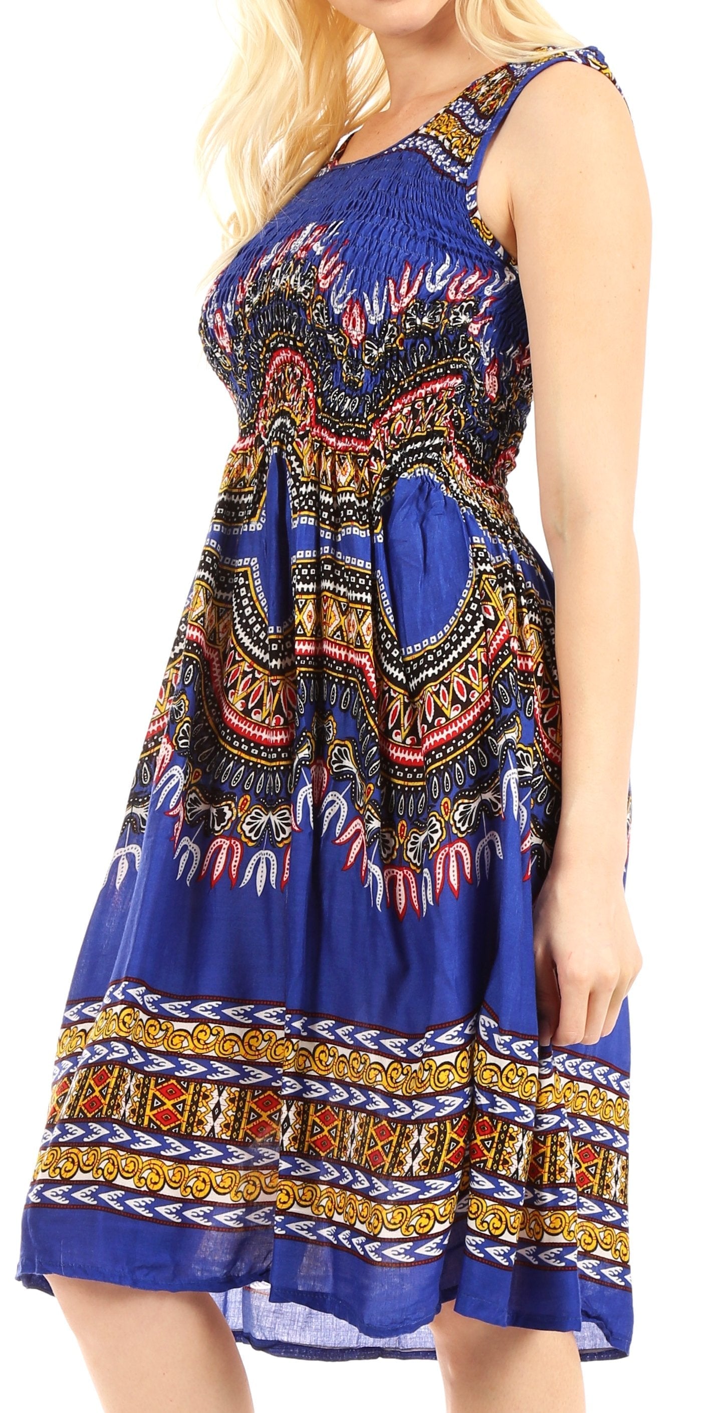 Sakkas Darcia Women's Casual Summer Cocktail Elastic Stretchy Dashiki Print Dress - Concordia Style Boutique