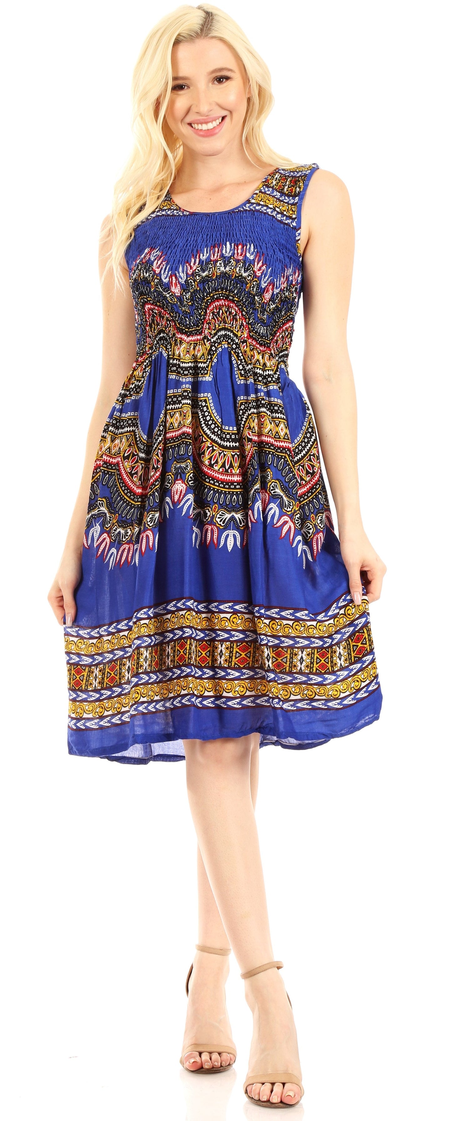 Sakkas Darcia Women's Casual Summer Cocktail Elastic Stretchy Dashiki Print Dress - Concordia Style Boutique