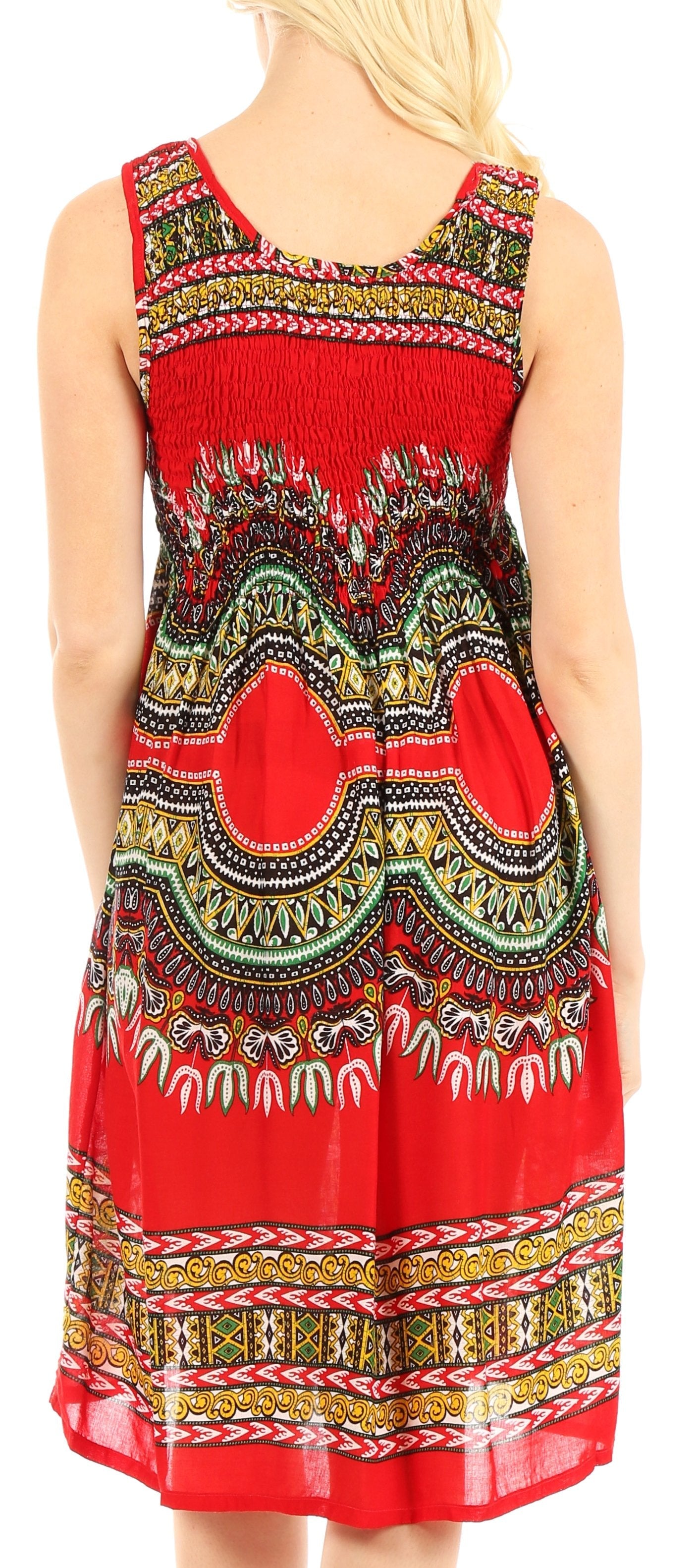 Sakkas Darcia Women's Casual Summer Cocktail Elastic Stretchy Dashiki Print Dress - Concordia Style Boutique