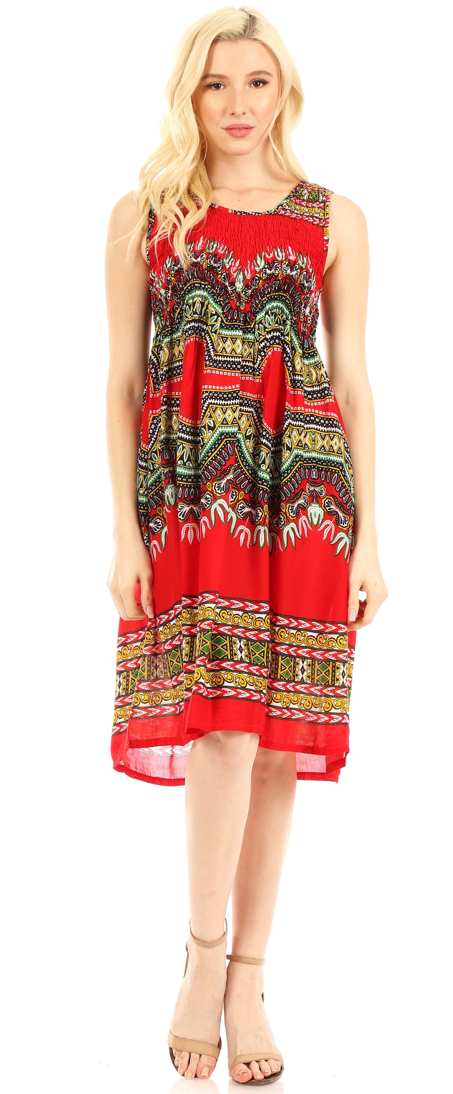 Sakkas Darcia Women's Casual Summer Cocktail Elastic Stretchy Dashiki Print Dress - Concordia Style Boutique