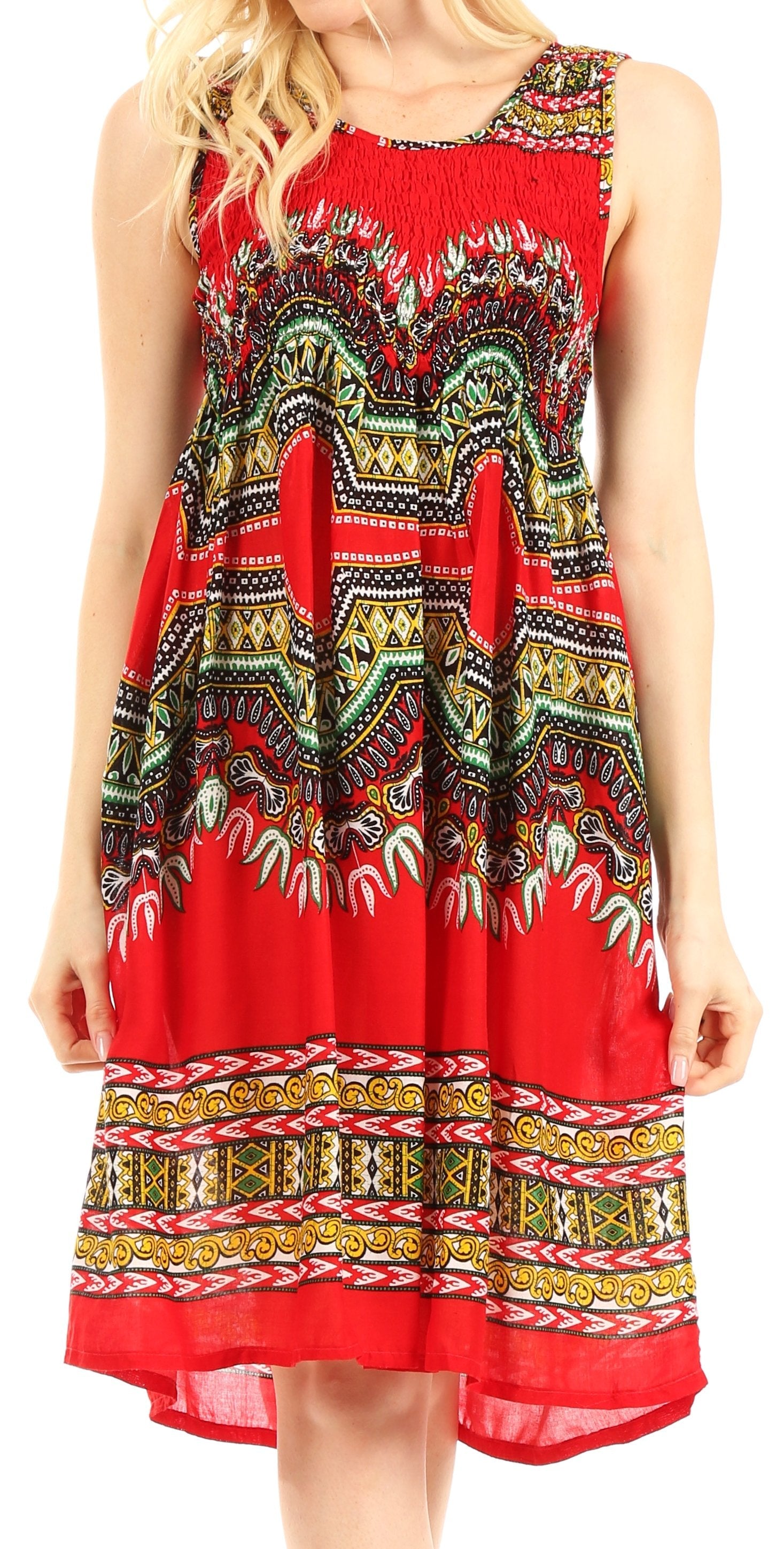 Sakkas Darcia Women's Casual Summer Cocktail Elastic Stretchy Dashiki Print Dress - Concordia Style Boutique