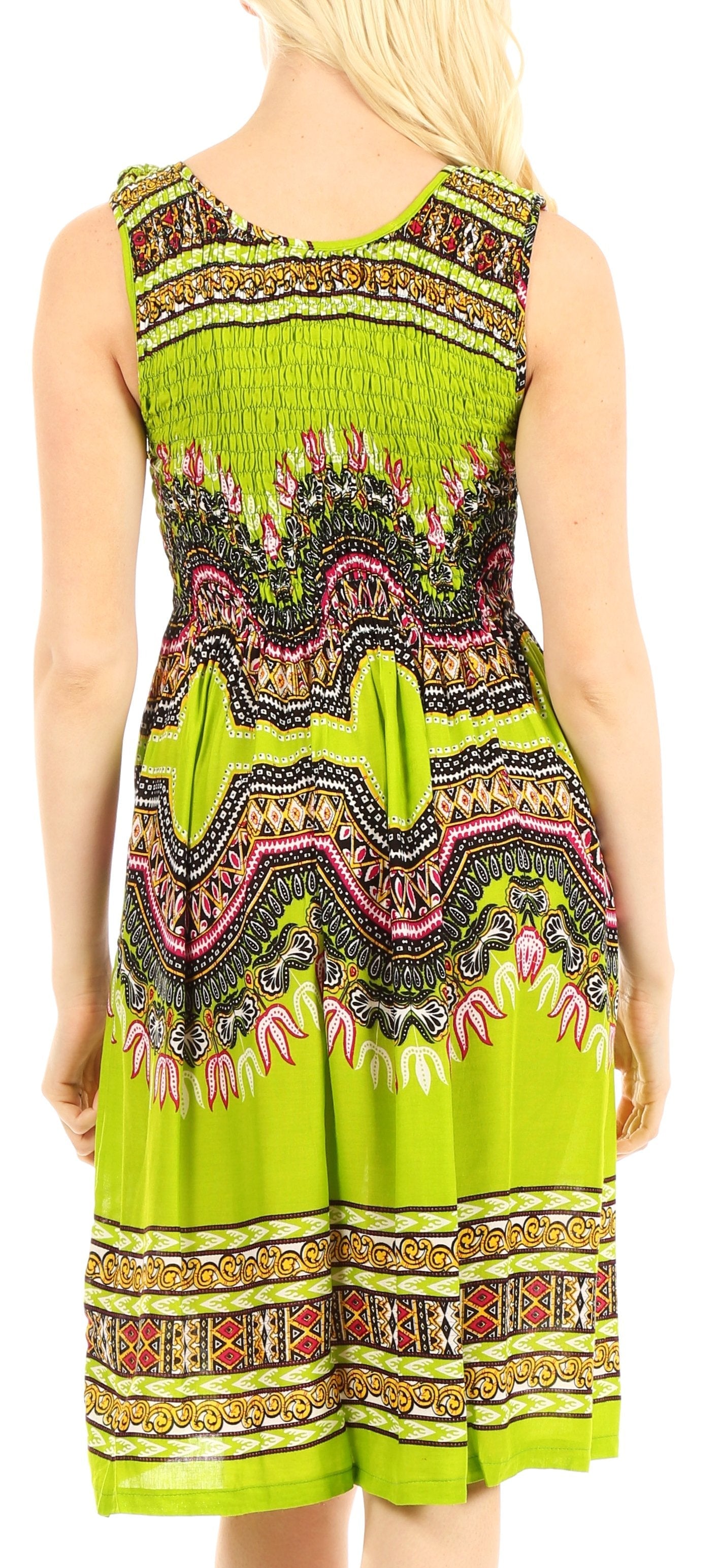 Sakkas Darcia Women's Casual Summer Cocktail Elastic Stretchy Dashiki Print Dress - Concordia Style Boutique