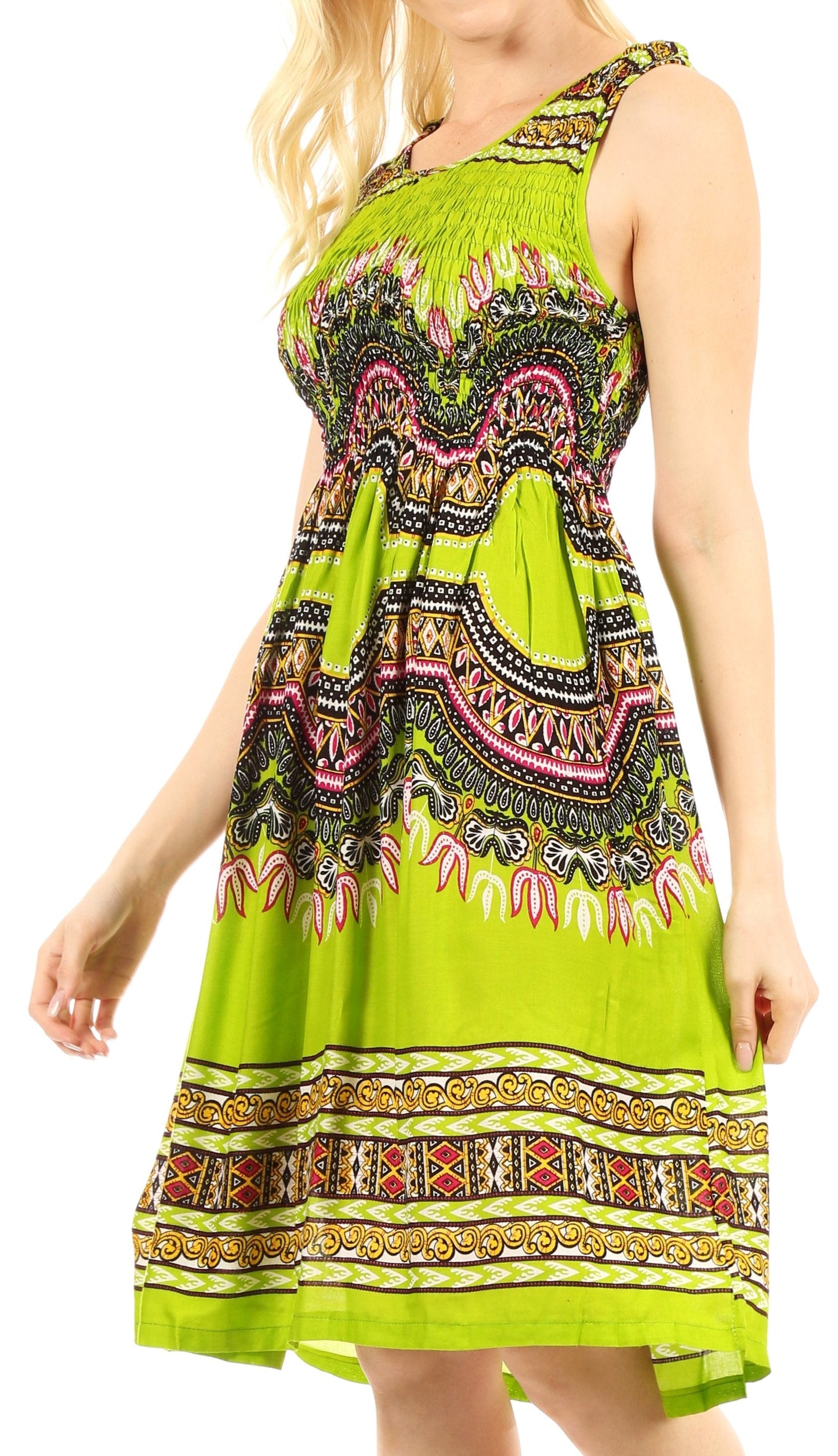 Sakkas Darcia Women's Casual Summer Cocktail Elastic Stretchy Dashiki Print Dress - Concordia Style Boutique
