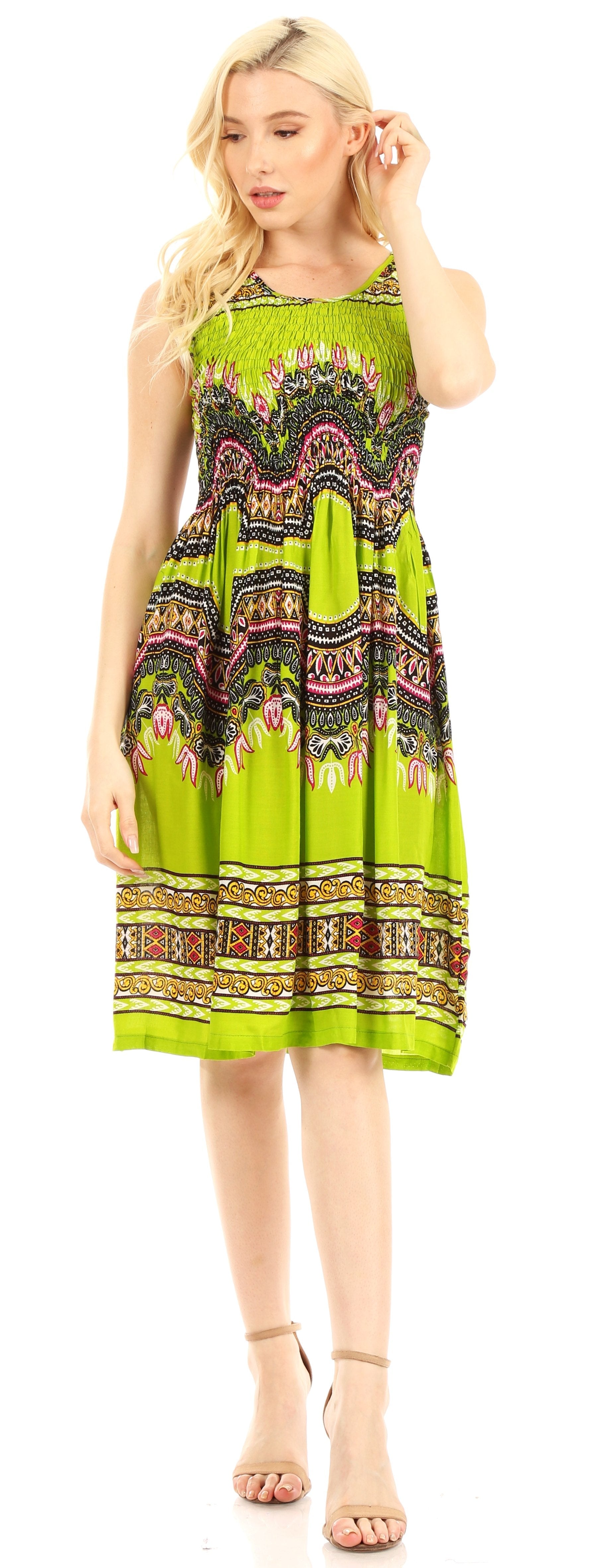 Sakkas Darcia Women's Casual Summer Cocktail Elastic Stretchy Dashiki Print Dress - Concordia Style Boutique