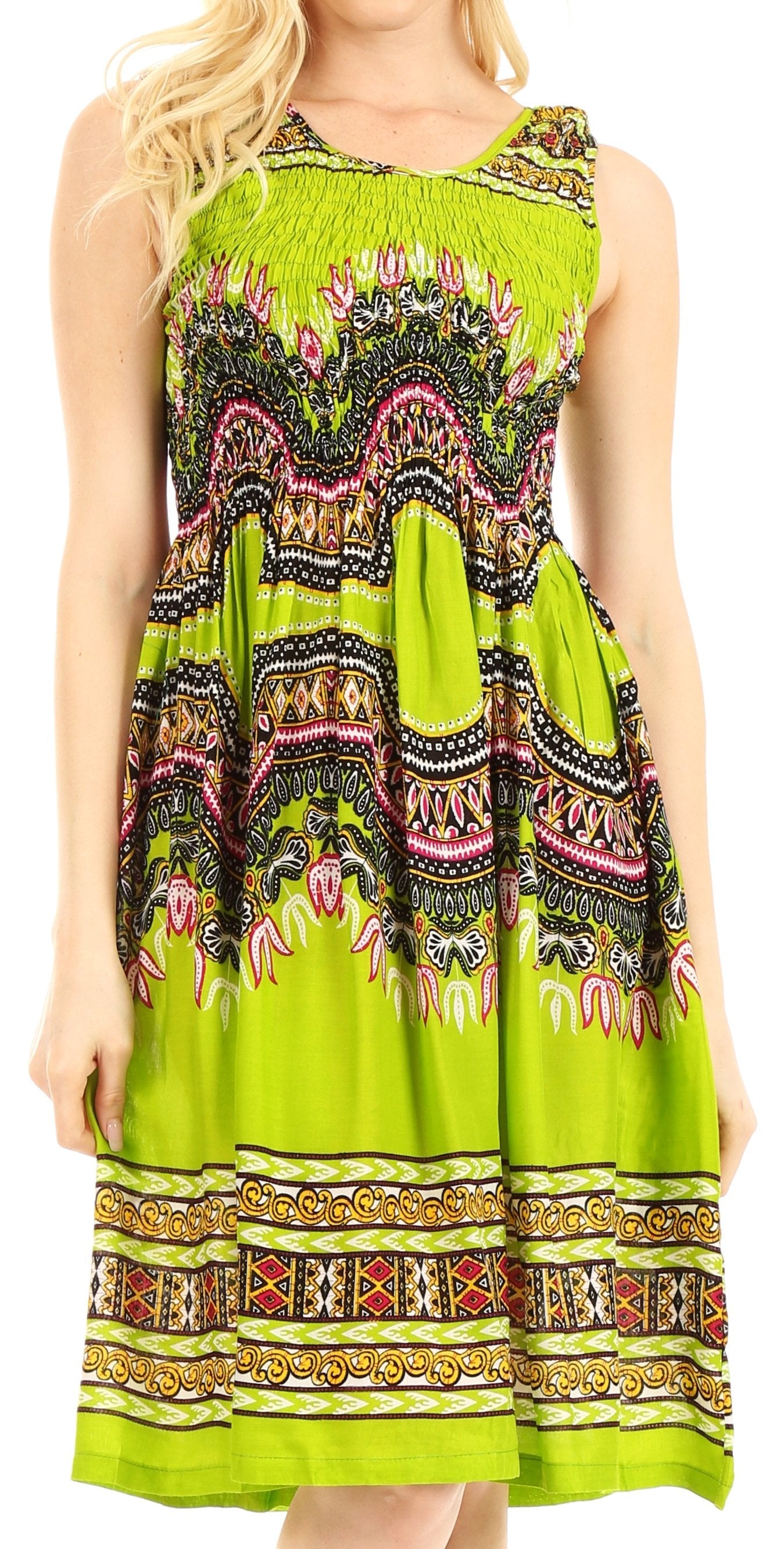 Sakkas Darcia Women's Casual Summer Cocktail Elastic Stretchy Dashiki Print Dress - Concordia Style Boutique