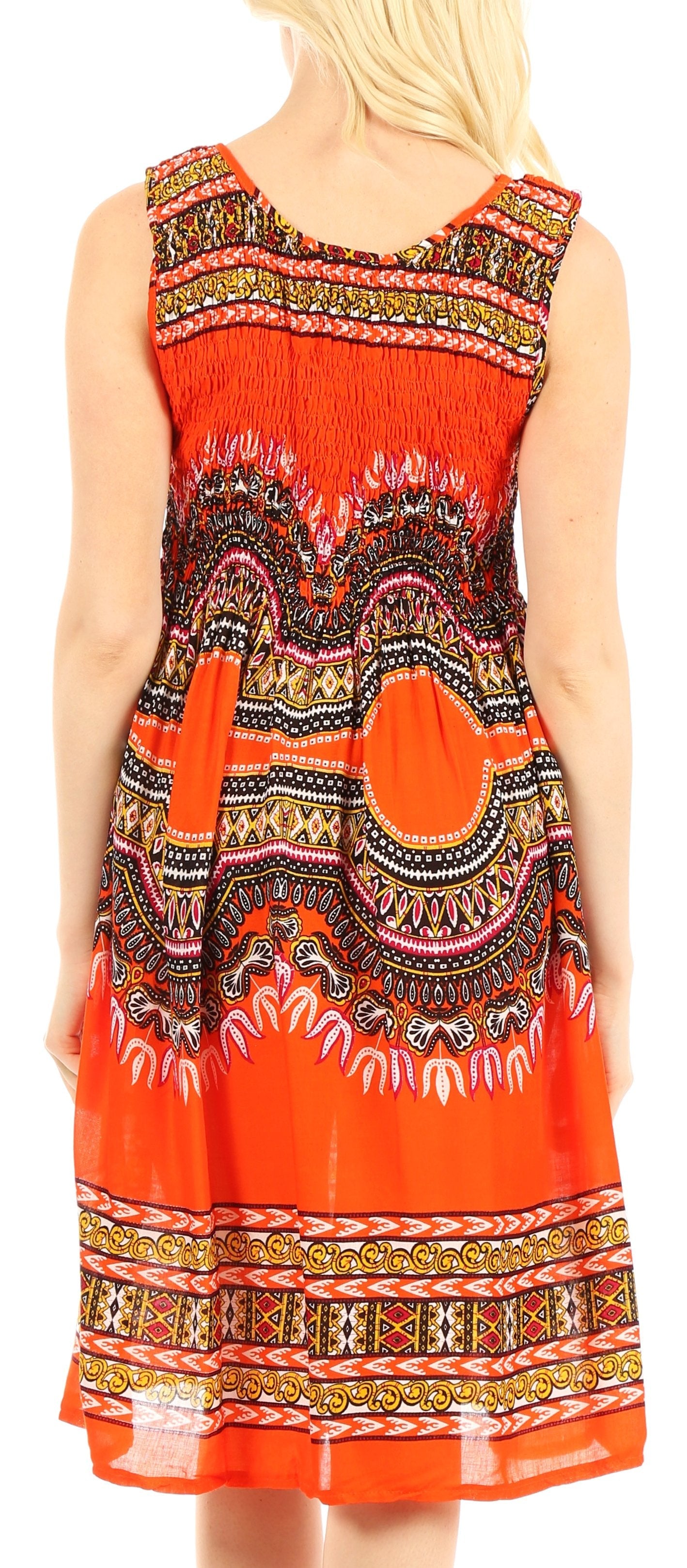 Sakkas Darcia Women's Casual Summer Cocktail Elastic Stretchy Dashiki Print Dress - Concordia Style Boutique