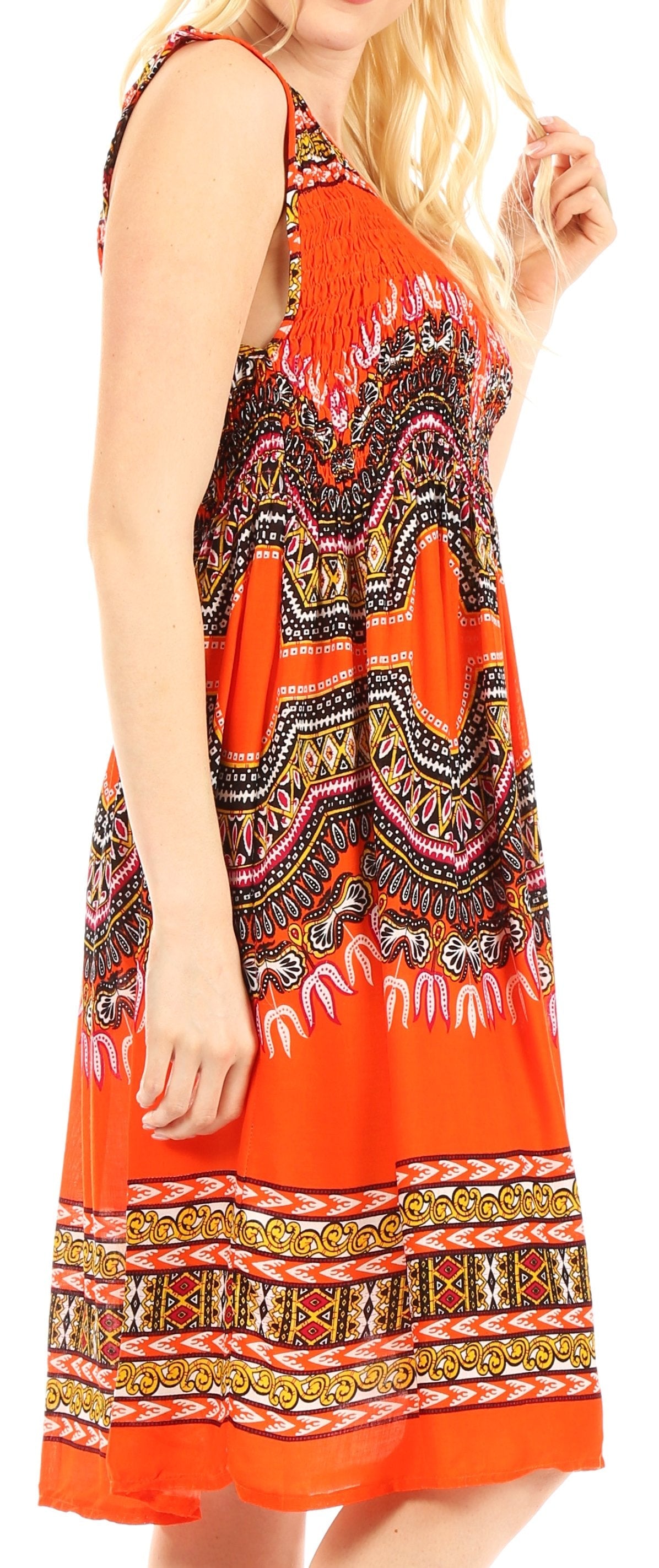 Sakkas Darcia Women's Casual Summer Cocktail Elastic Stretchy Dashiki Print Dress - Concordia Style Boutique