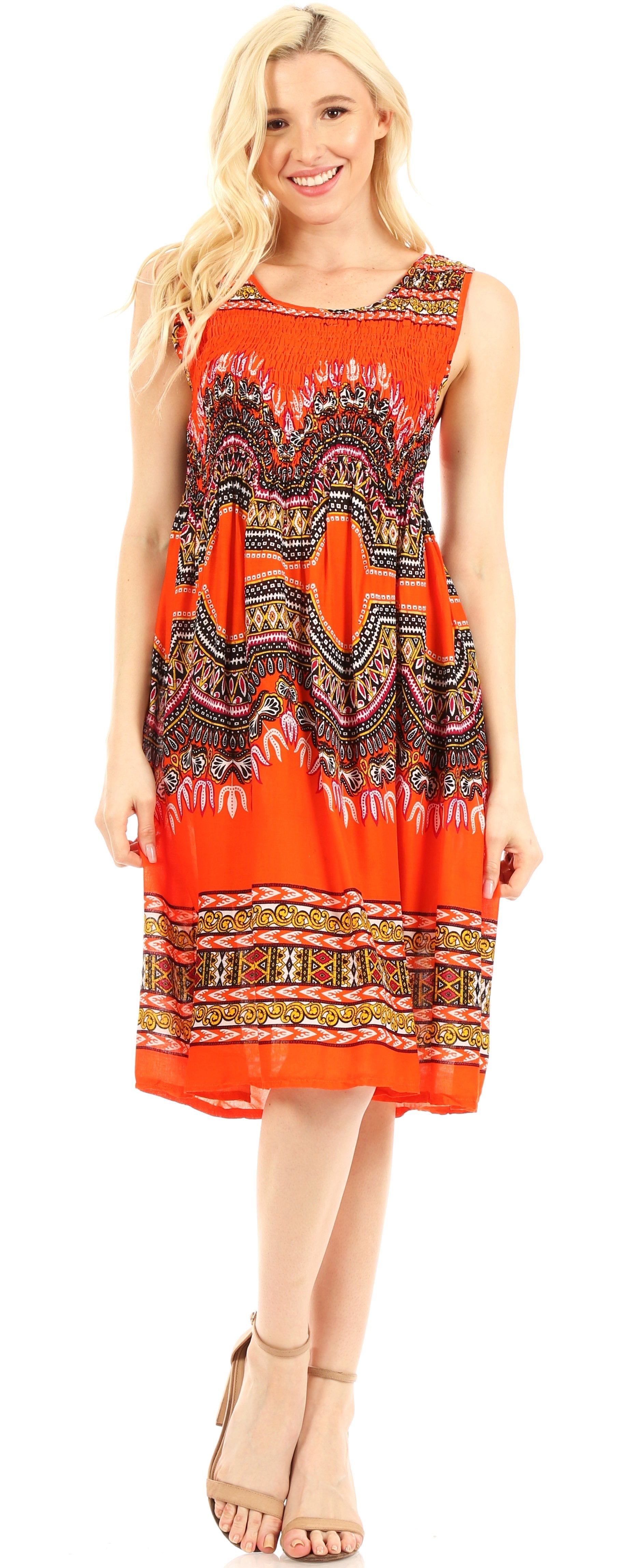 Sakkas Darcia Women's Casual Summer Cocktail Elastic Stretchy Dashiki Print Dress - Concordia Style Boutique