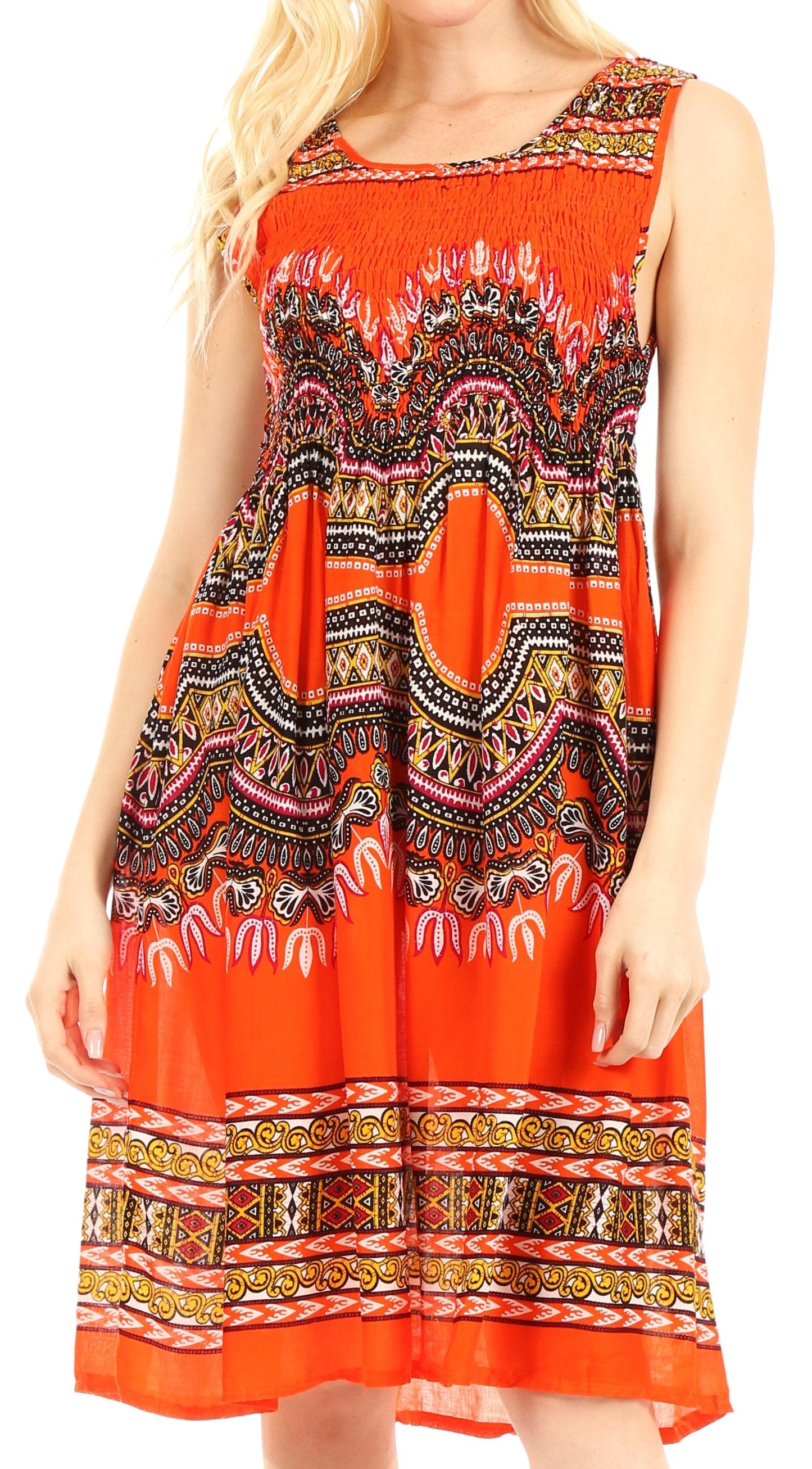 Sakkas Darcia Women's Casual Summer Cocktail Elastic Stretchy Dashiki Print Dress - Concordia Style Boutique