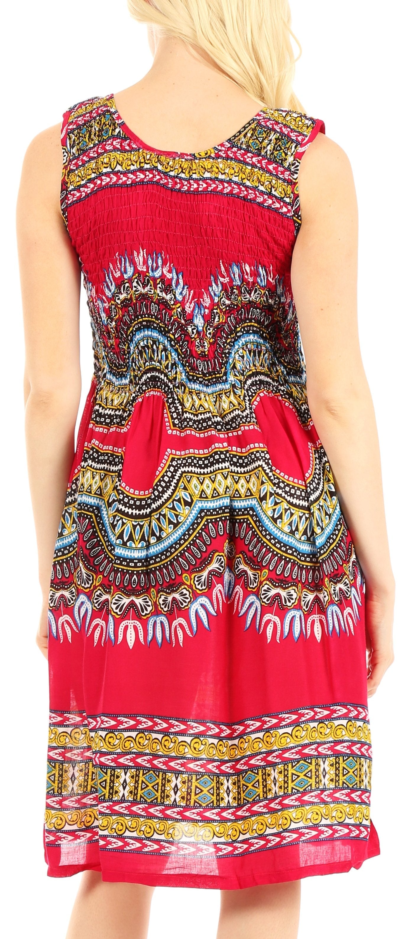 Sakkas Darcia Women's Casual Summer Cocktail Elastic Stretchy Dashiki Print Dress - Concordia Style Boutique