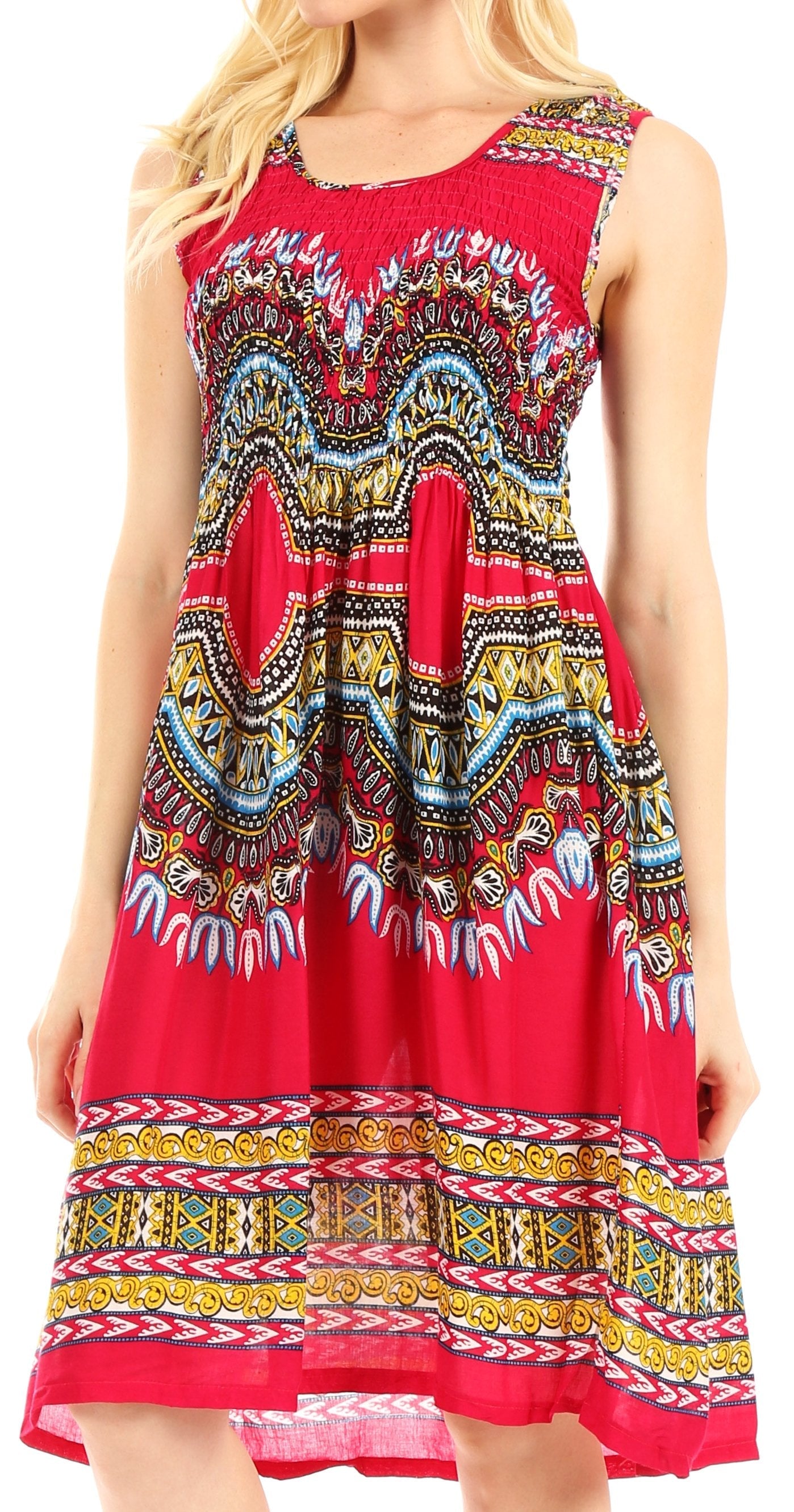 Sakkas Darcia Women's Casual Summer Cocktail Elastic Stretchy Dashiki Print Dress - Concordia Style Boutique