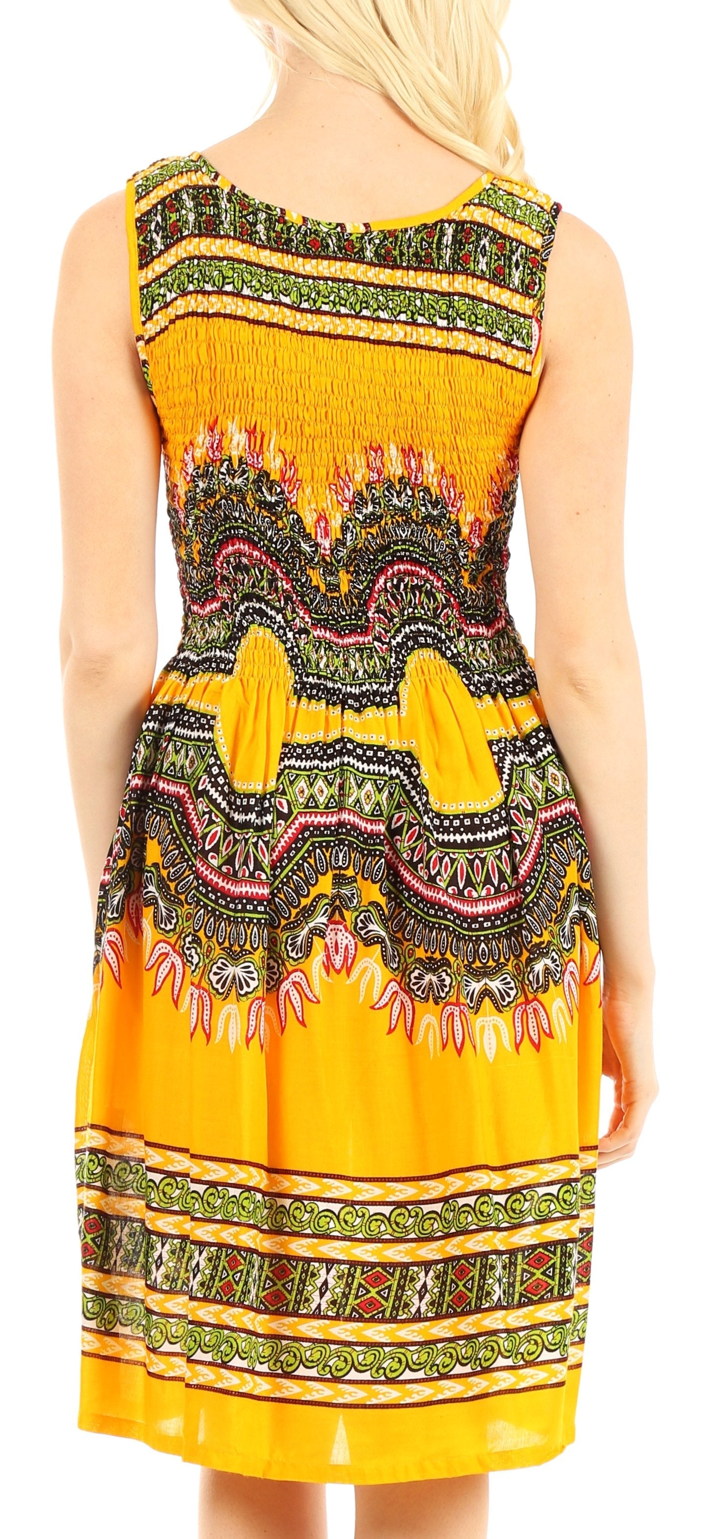 Sakkas Darcia Women's Casual Summer Cocktail Elastic Stretchy Dashiki Print Dress - Concordia Style Boutique