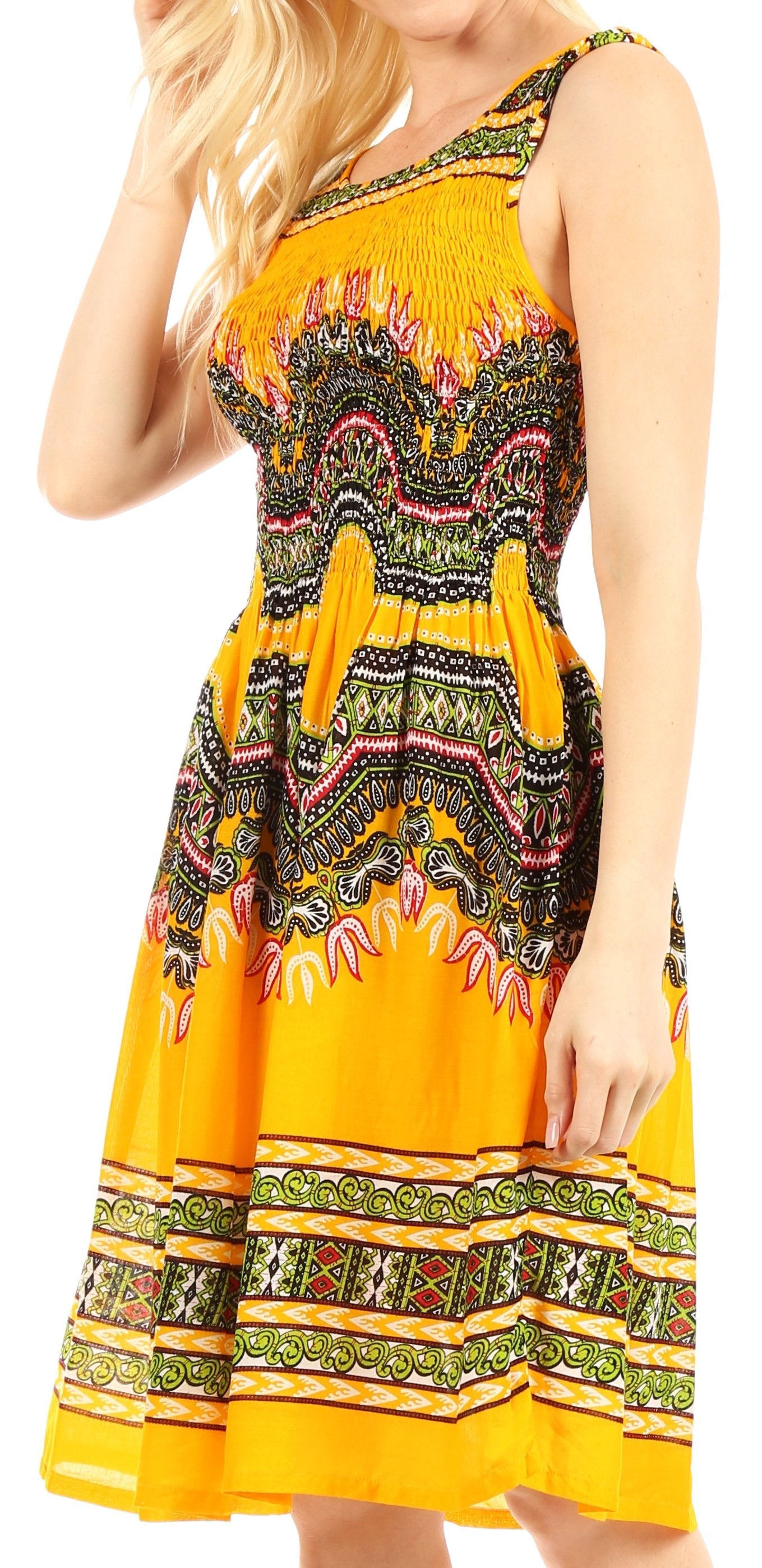 Sakkas Darcia Women's Casual Summer Cocktail Elastic Stretchy Dashiki Print Dress - Concordia Style Boutique