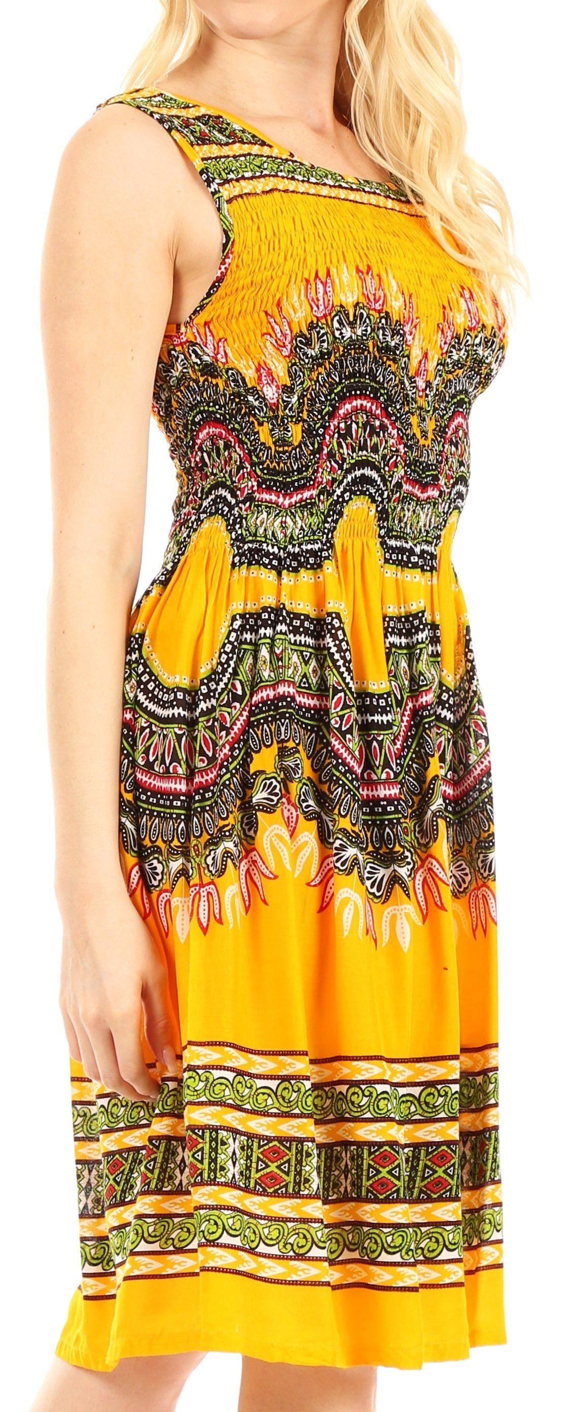 Sakkas Darcia Women's Casual Summer Cocktail Elastic Stretchy Dashiki Print Dress - Concordia Style Boutique