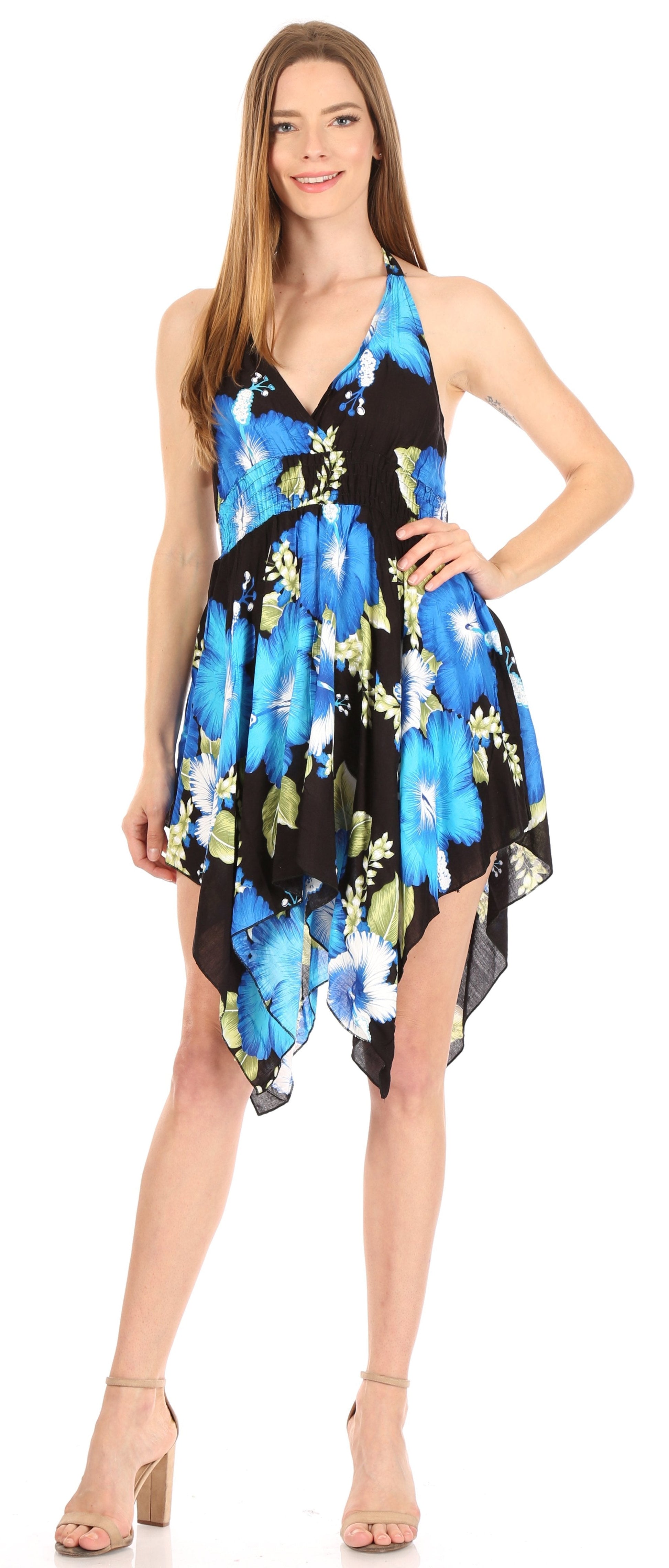 Sakkas Svana Women's V-neck Spaghetti Strap Floral Print Summer Casual Short Dress - Concordia Style Boutique