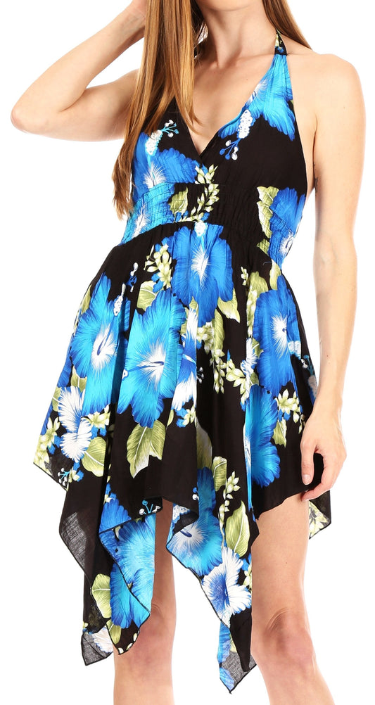 Sakkas Svana Women's V-neck Spaghetti Strap Floral Print Summer Casual Short Dress - Concordia Style Boutique