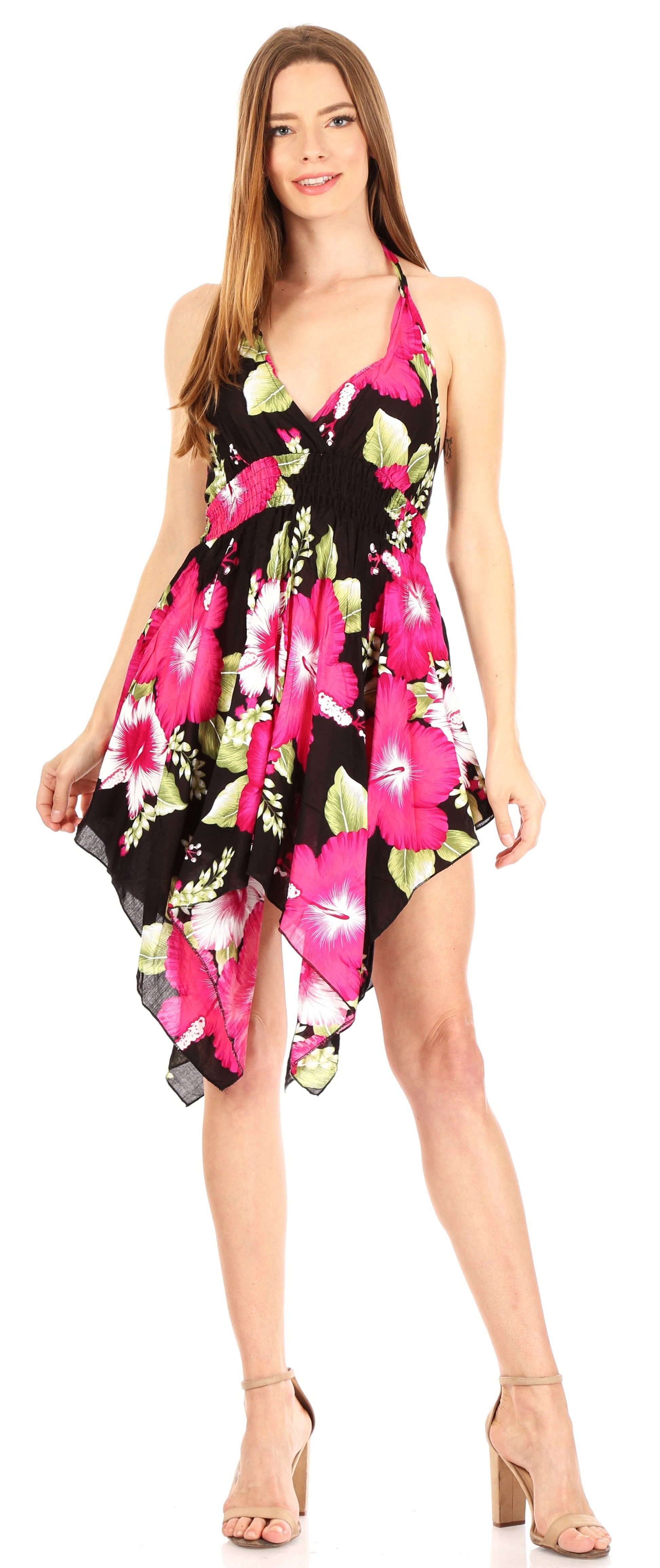 Sakkas Svana Women's V-neck Spaghetti Strap Floral Print Summer Casual Short Dress - Concordia Style Boutique