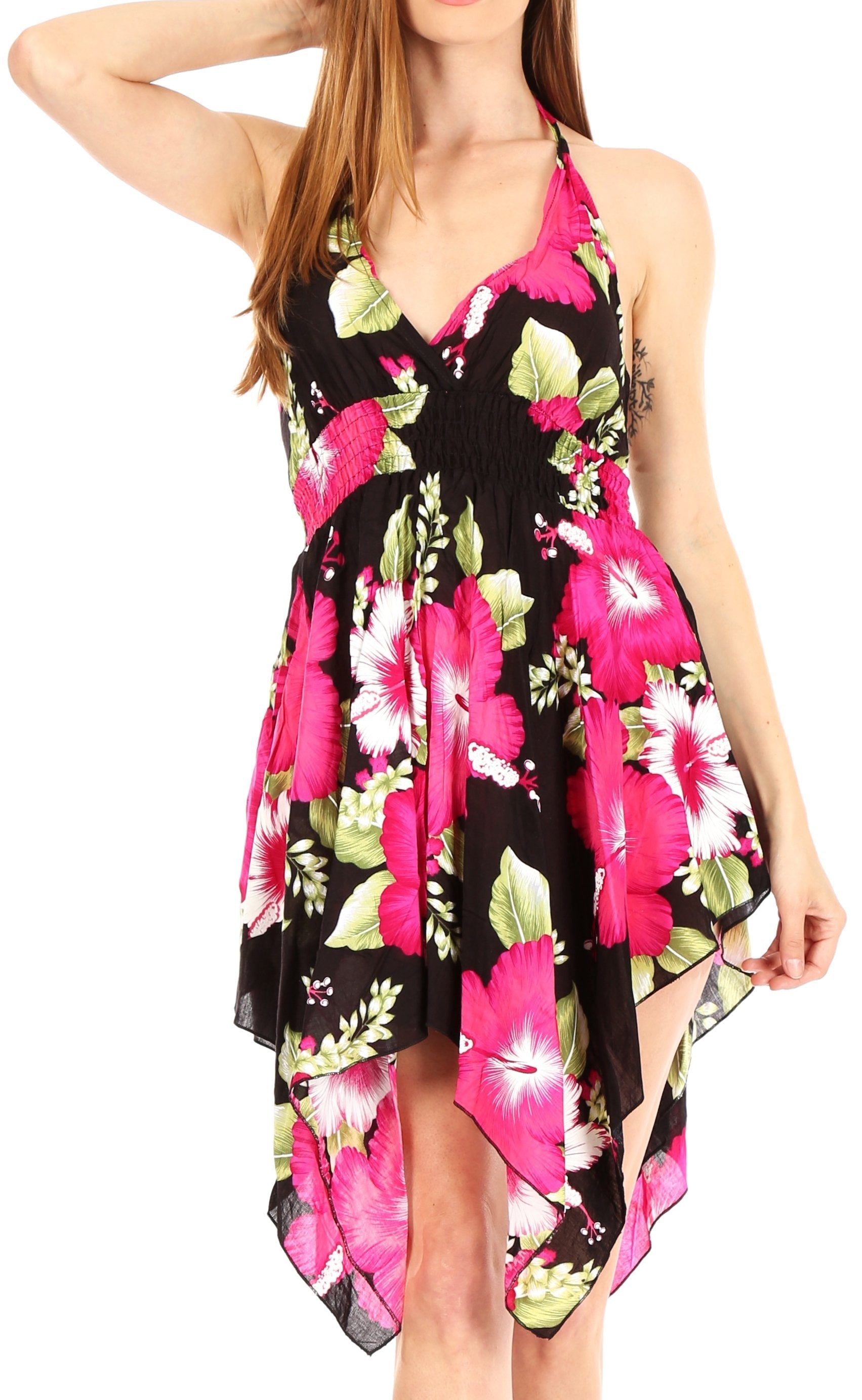 Sakkas Svana Women's V-neck Spaghetti Strap Floral Print Summer Casual Short Dress - Concordia Style Boutique