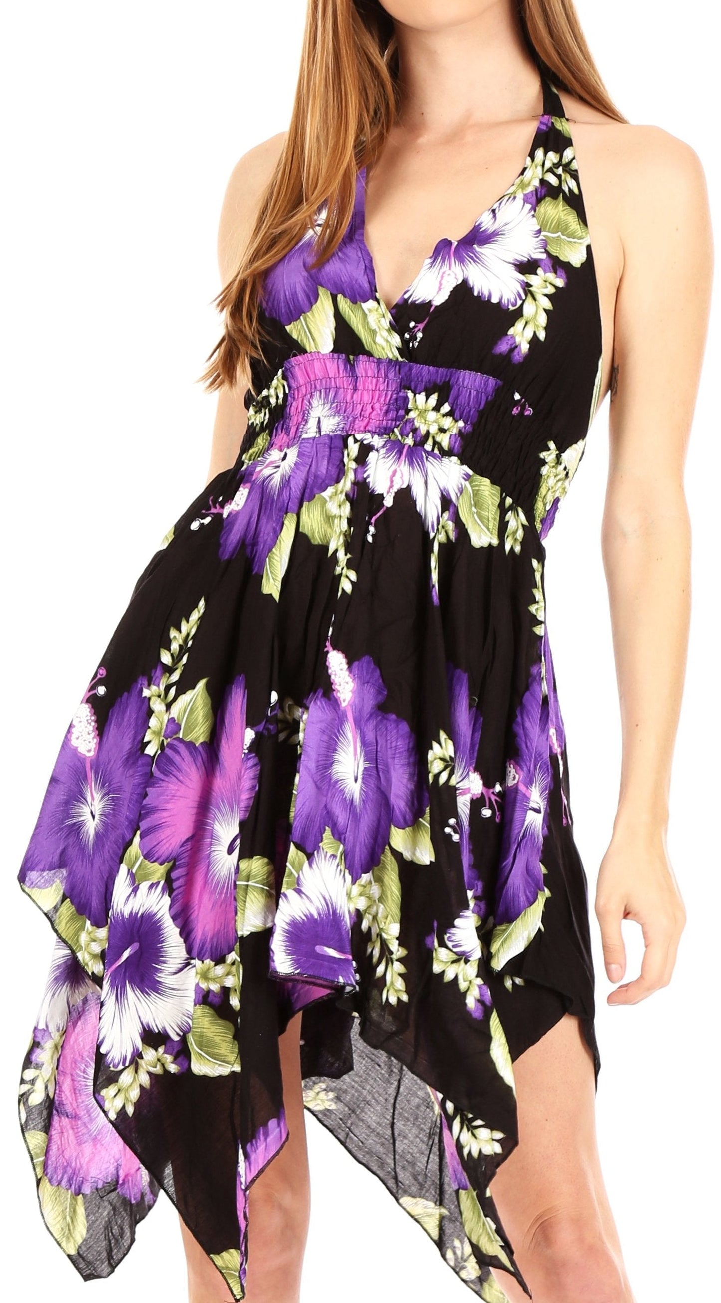 Sakkas Svana Women's V-neck Spaghetti Strap Floral Print Summer Casual Short Dress - Concordia Style Boutique