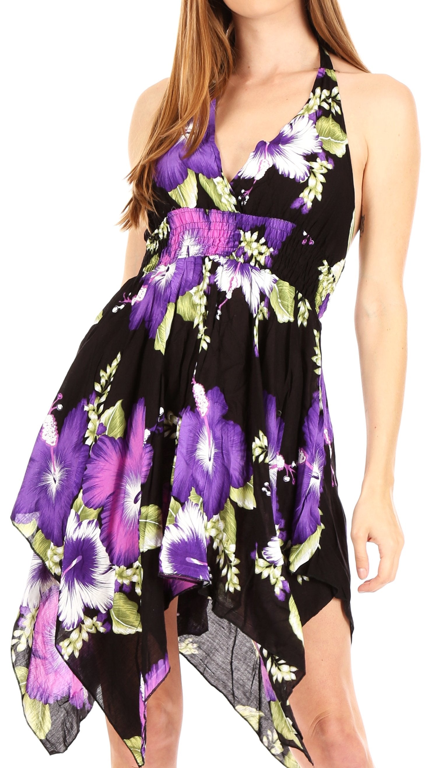 Sakkas Svana Women's V-neck Spaghetti Strap Floral Print Summer Casual Short Dress - Concordia Style Boutique