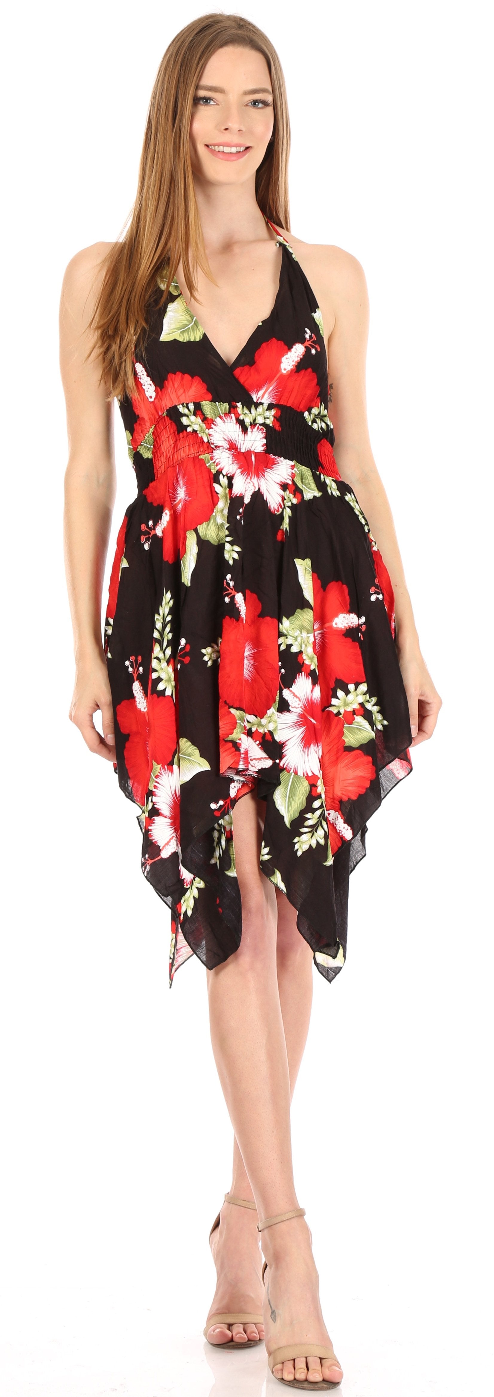 Sakkas Svana Women's V-neck Spaghetti Strap Floral Print Summer Casual Short Dress - Concordia Style Boutique