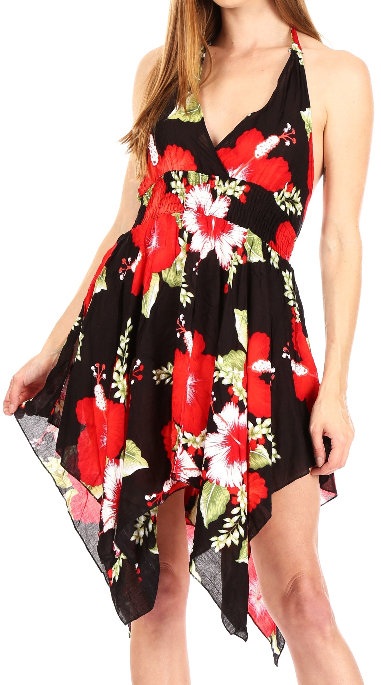 Sakkas Svana Women's V-neck Spaghetti Strap Floral Print Summer Casual Short Dress - Concordia Style Boutique