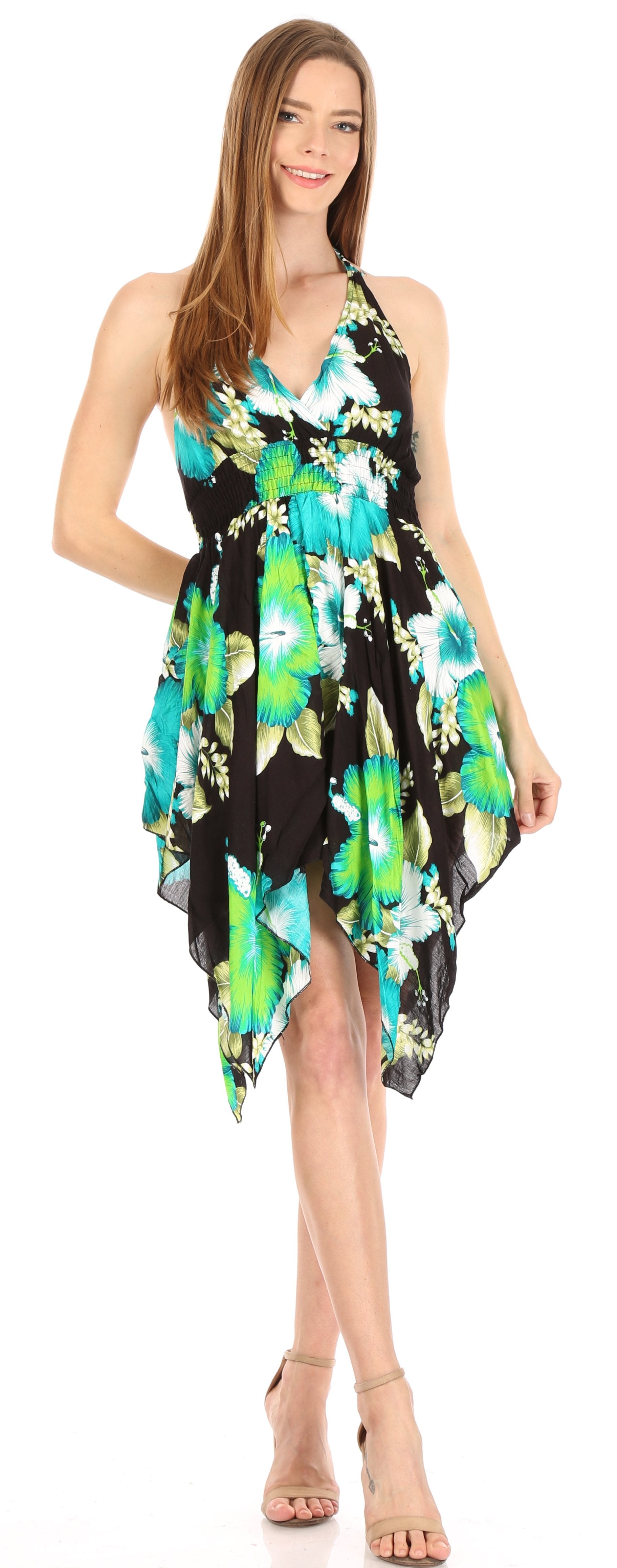 Sakkas Svana Women's V-neck Spaghetti Strap Floral Print Summer Casual Short Dress - Concordia Style Boutique