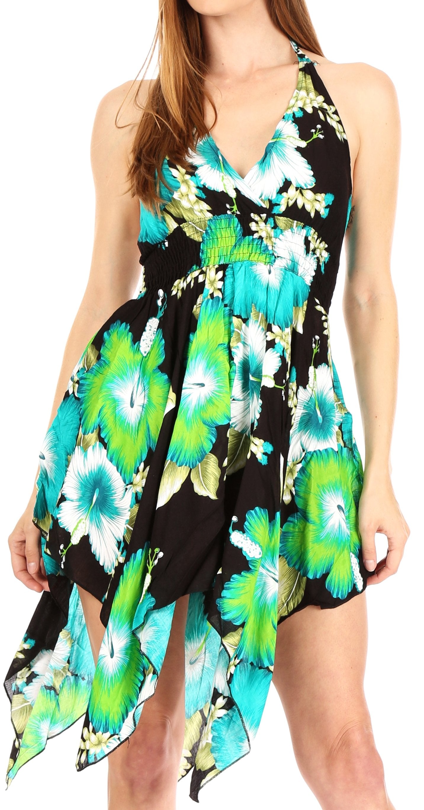 Sakkas Svana Women's V-neck Spaghetti Strap Floral Print Summer Casual Short Dress - Concordia Style Boutique